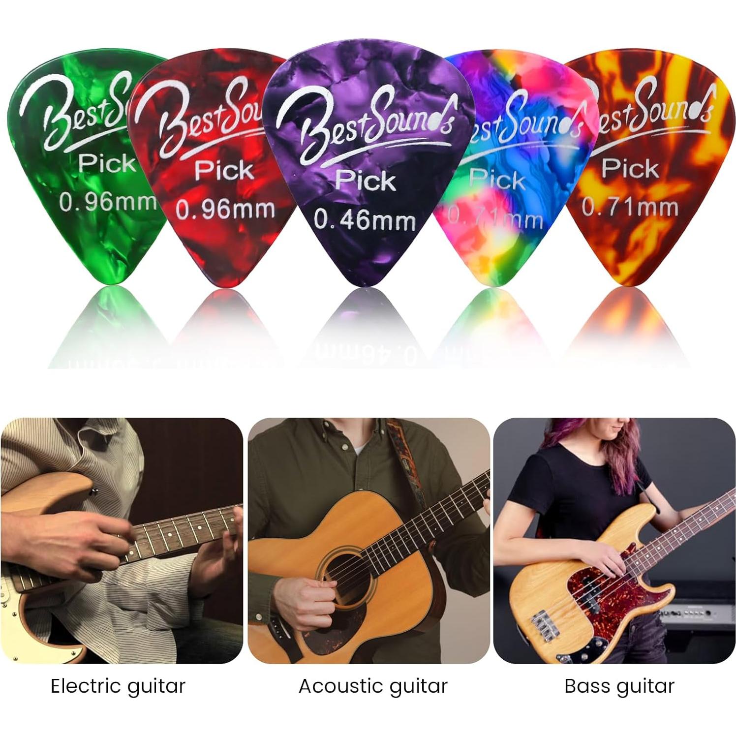 48 Púas de Guitarra Dulphee - Celuloide Perla, 3 Grosores