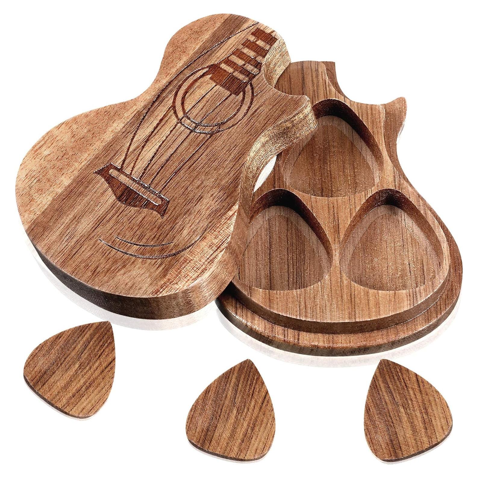 Caja de Púas de Guitarra Boao con 3 Púas de Madera