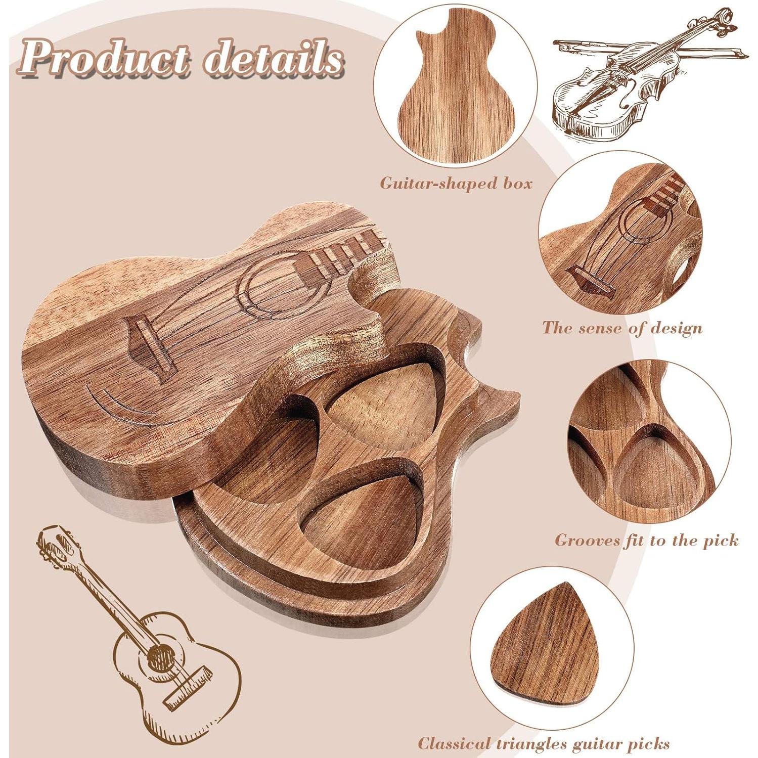 Caja de Púas de Guitarra Boao con 3 Púas de Madera