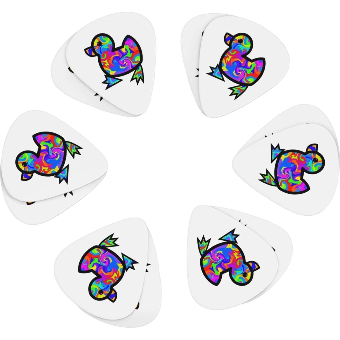 Puas de Guitarra Pato Psicodélico - Paquete de 12, 3 Grosor