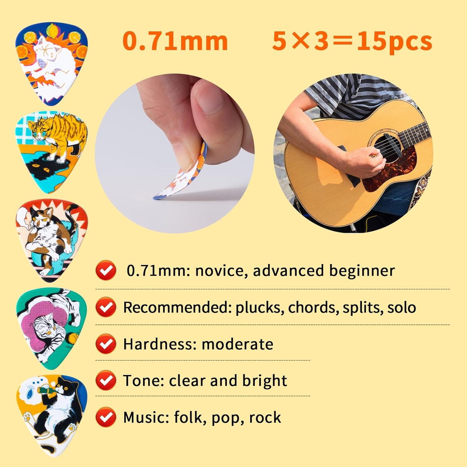 Set de 45 Púas de Guitarra Cobahom Celuloide Multicolor 0.46-1mm