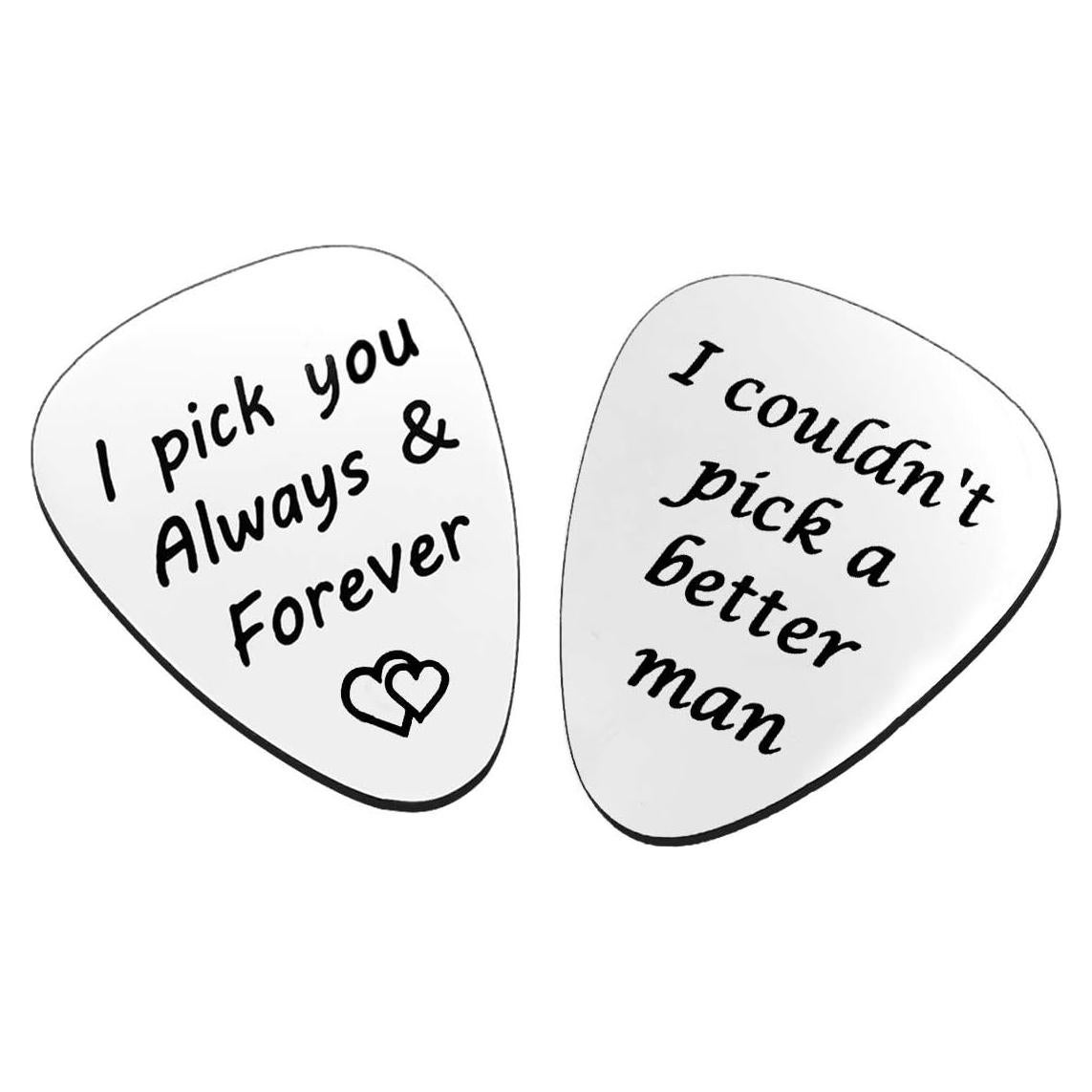 2 Púas de Guitarra Acero Inoxidable con Mensaje Regalo Esposo