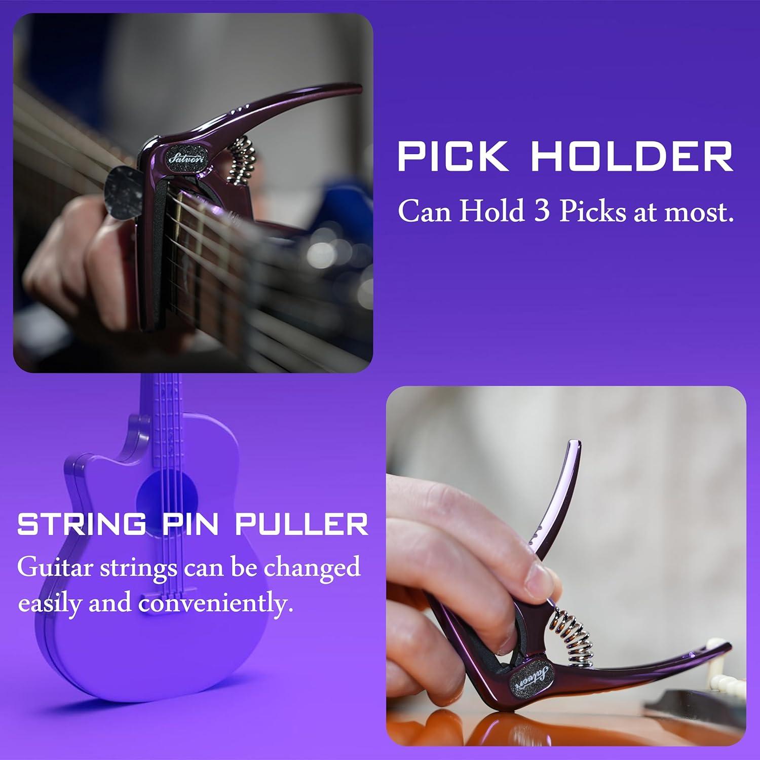 Capo de guitarra Salvori SC-01P Púrpura Seda Real con 4 púa