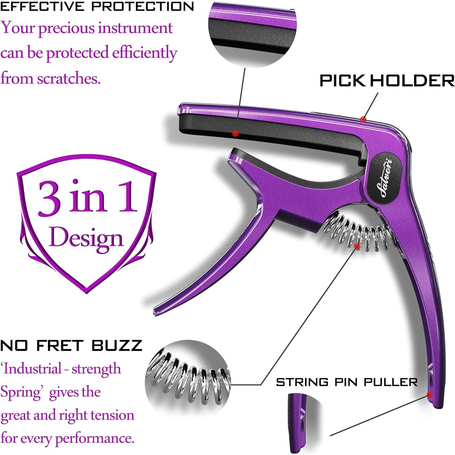 Capo de guitarra Salvori SC-01P Púrpura Seda Real con 4 púa