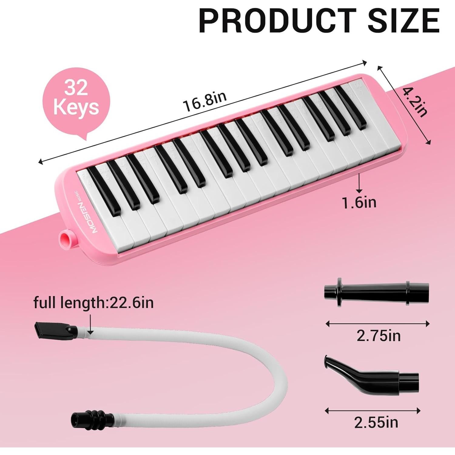 Melódica MOSEN 32 Teclas Rosa con Bolsa y Tubo de Respiración