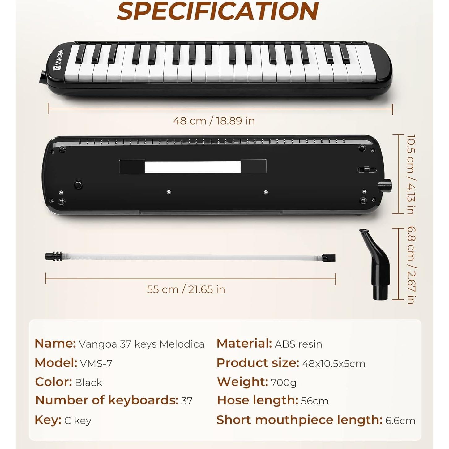 Melódica Vangoa 37 Teclas Soprano con Estuche y Boquillas