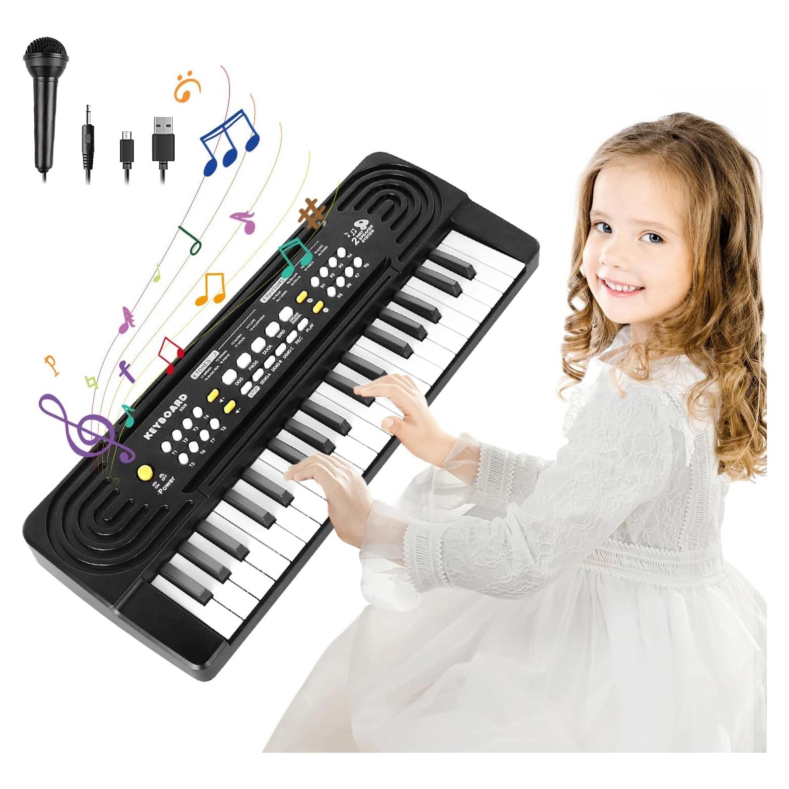 Teclado Piano Infantil TWFRIC 37 Teclas Negro con Micrófono