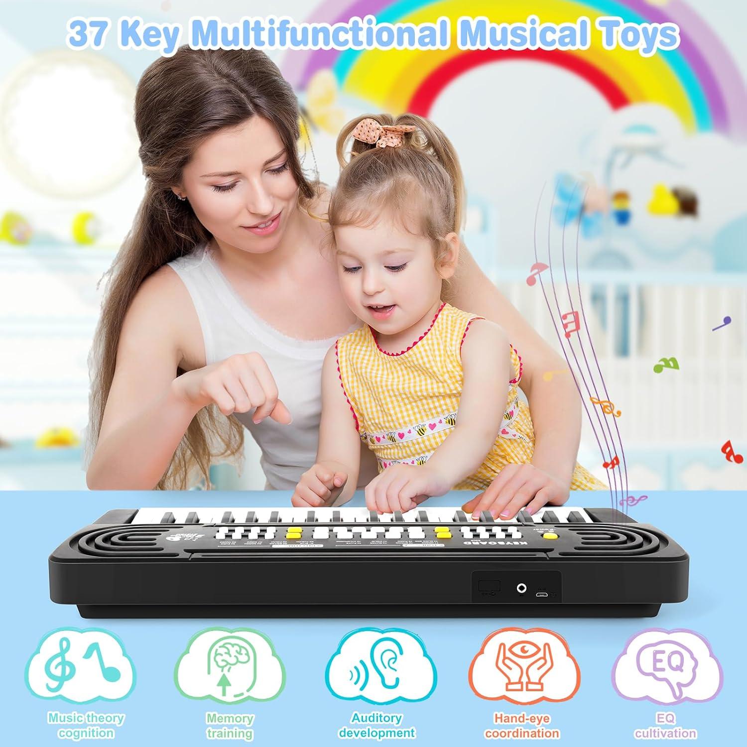 Teclado Piano Infantil TWFRIC 37 Teclas Negro con Micrófono