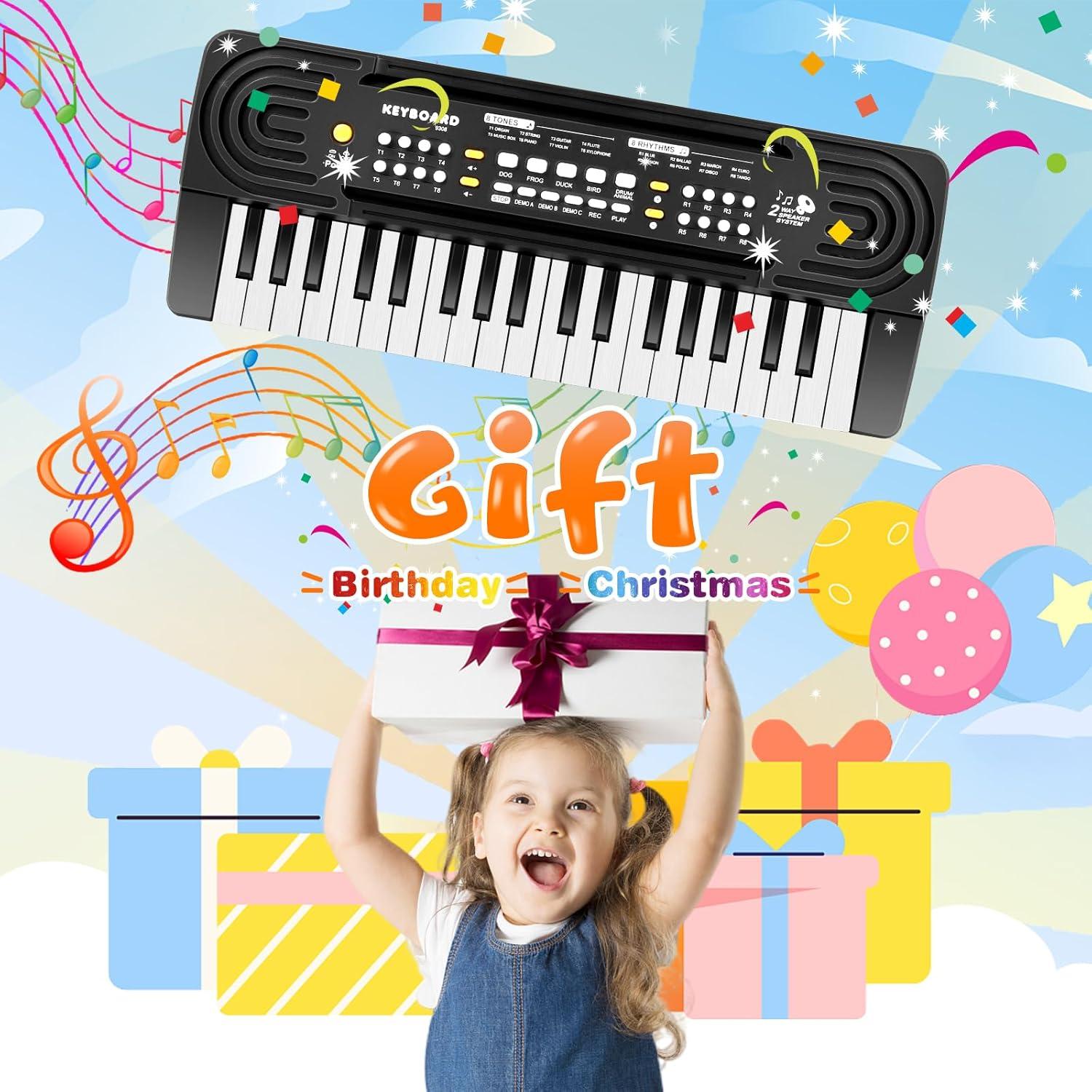 Teclado Piano Infantil TWFRIC 37 Teclas Negro con Micrófono