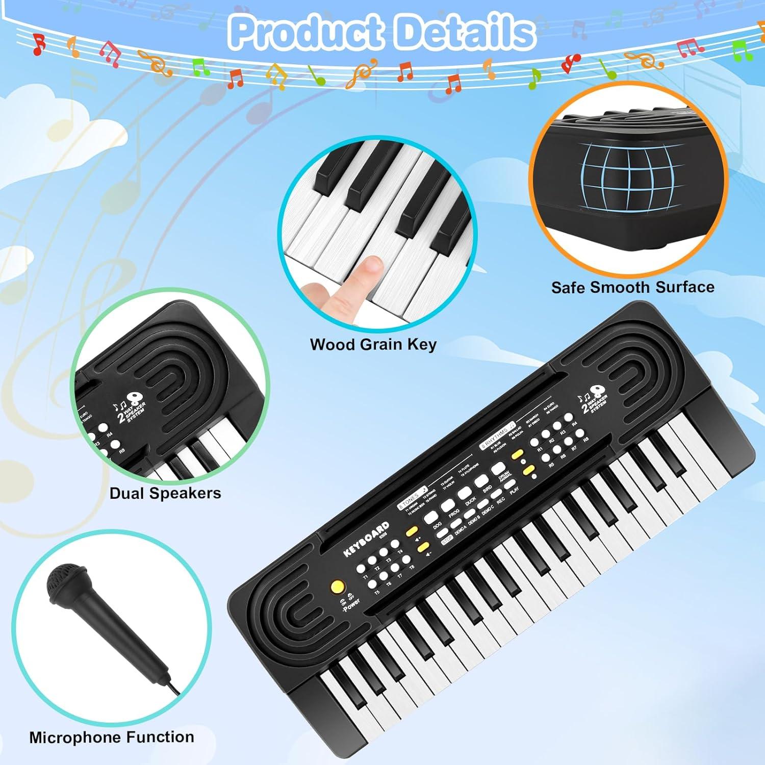 Teclado Piano Infantil TWFRIC 37 Teclas Negro con Micrófono