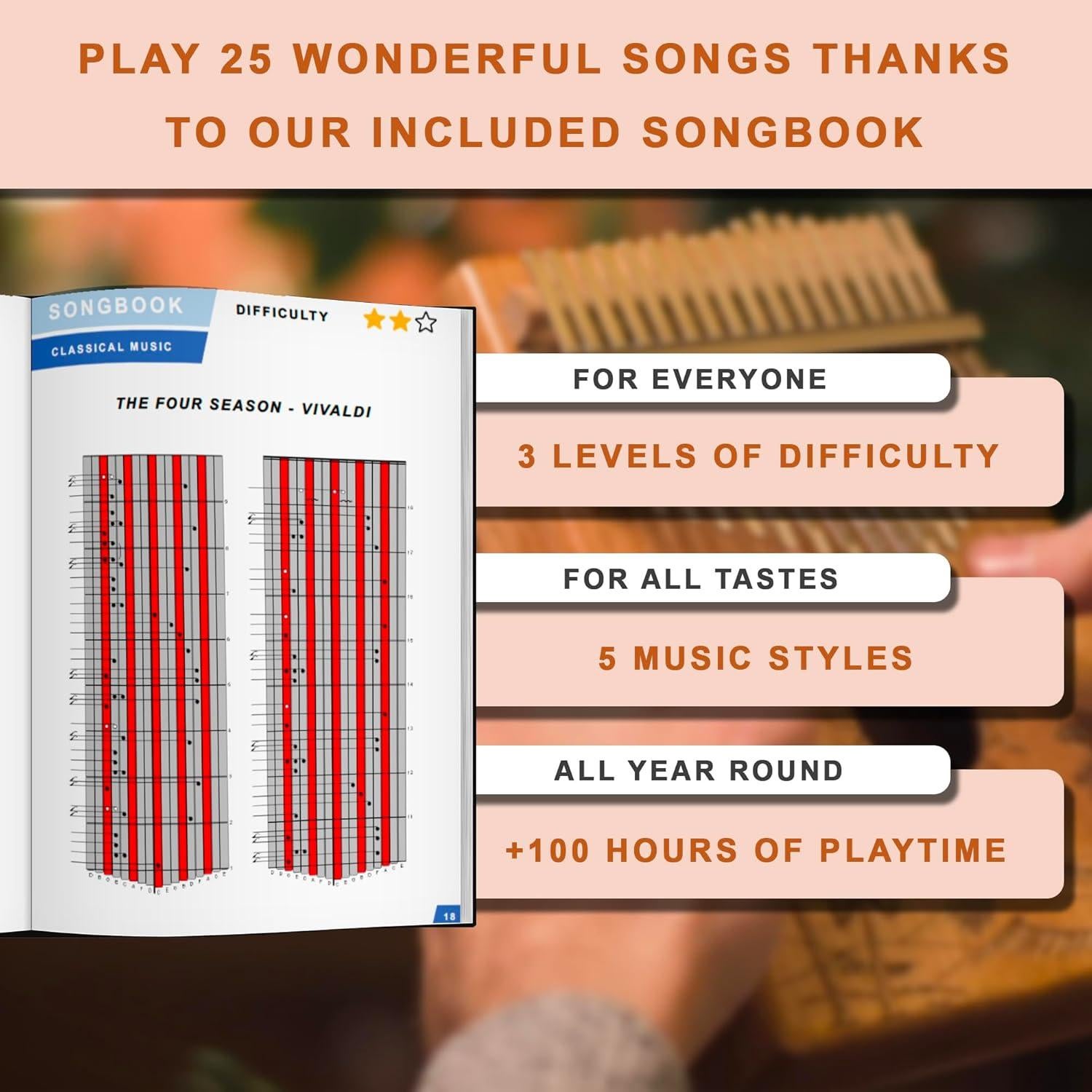 Kalimba Orora 17 Teclas de Madera con Libro de Canciones