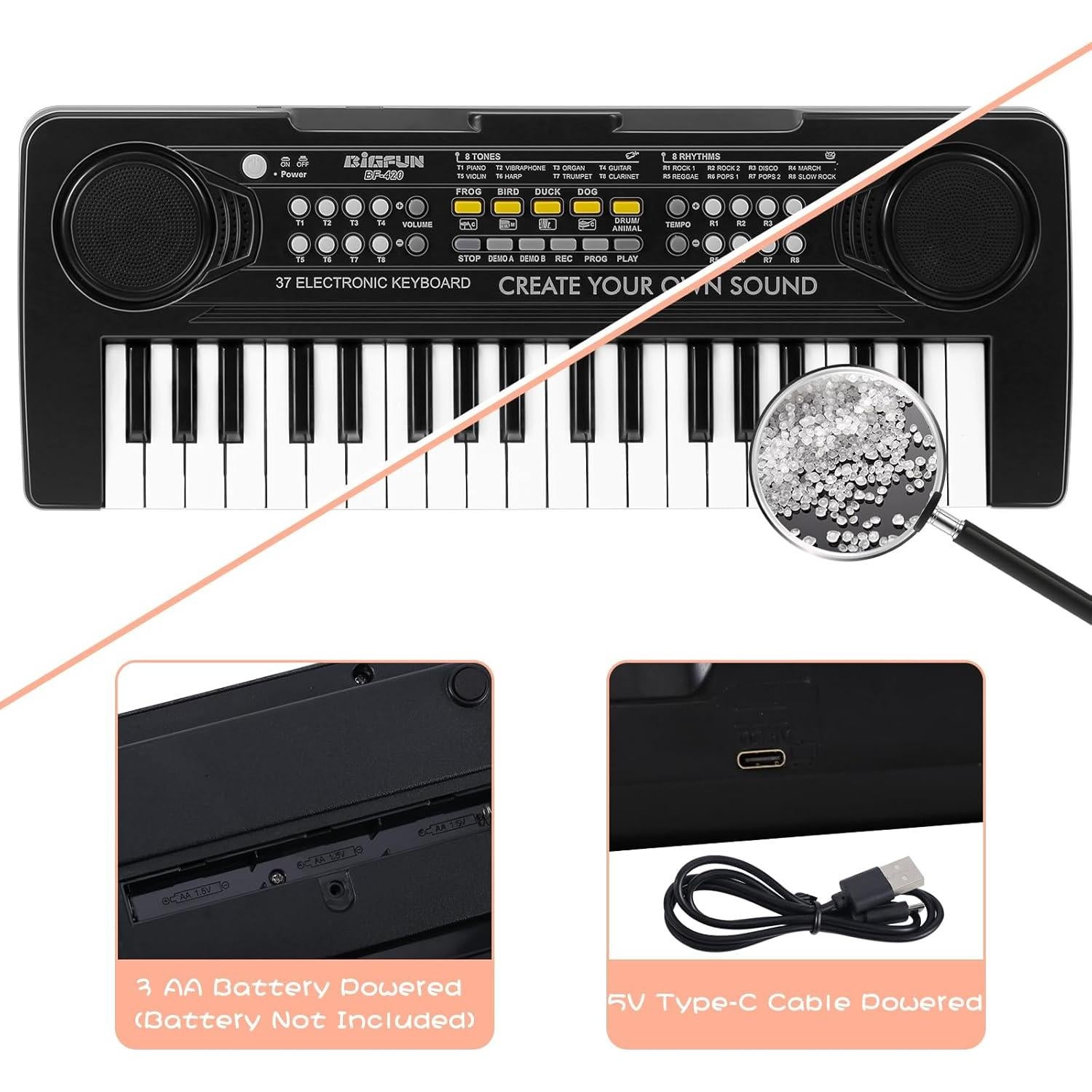 Teclado de Piano Infantil Raimy 37 Teclas Educativo Negro