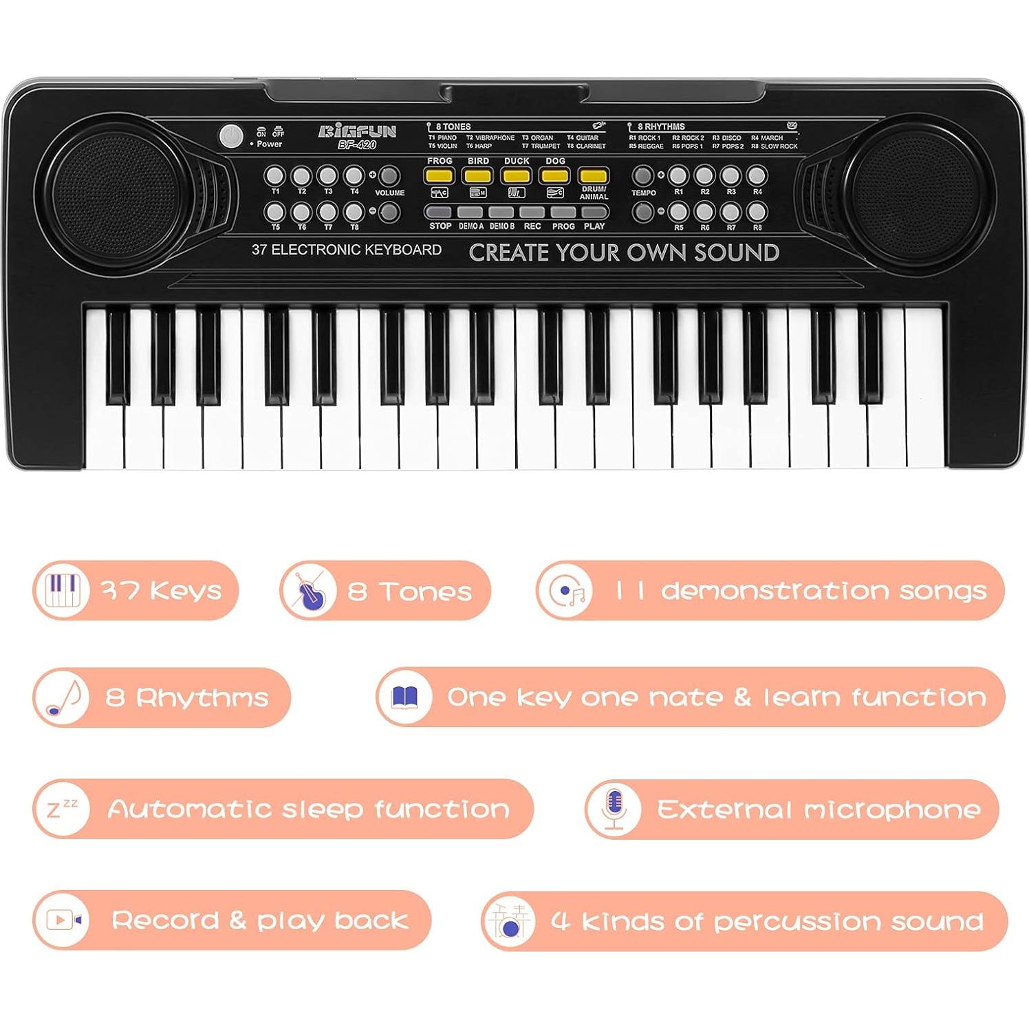 Teclado de Piano Infantil Raimy 37 Teclas Educativo Negro