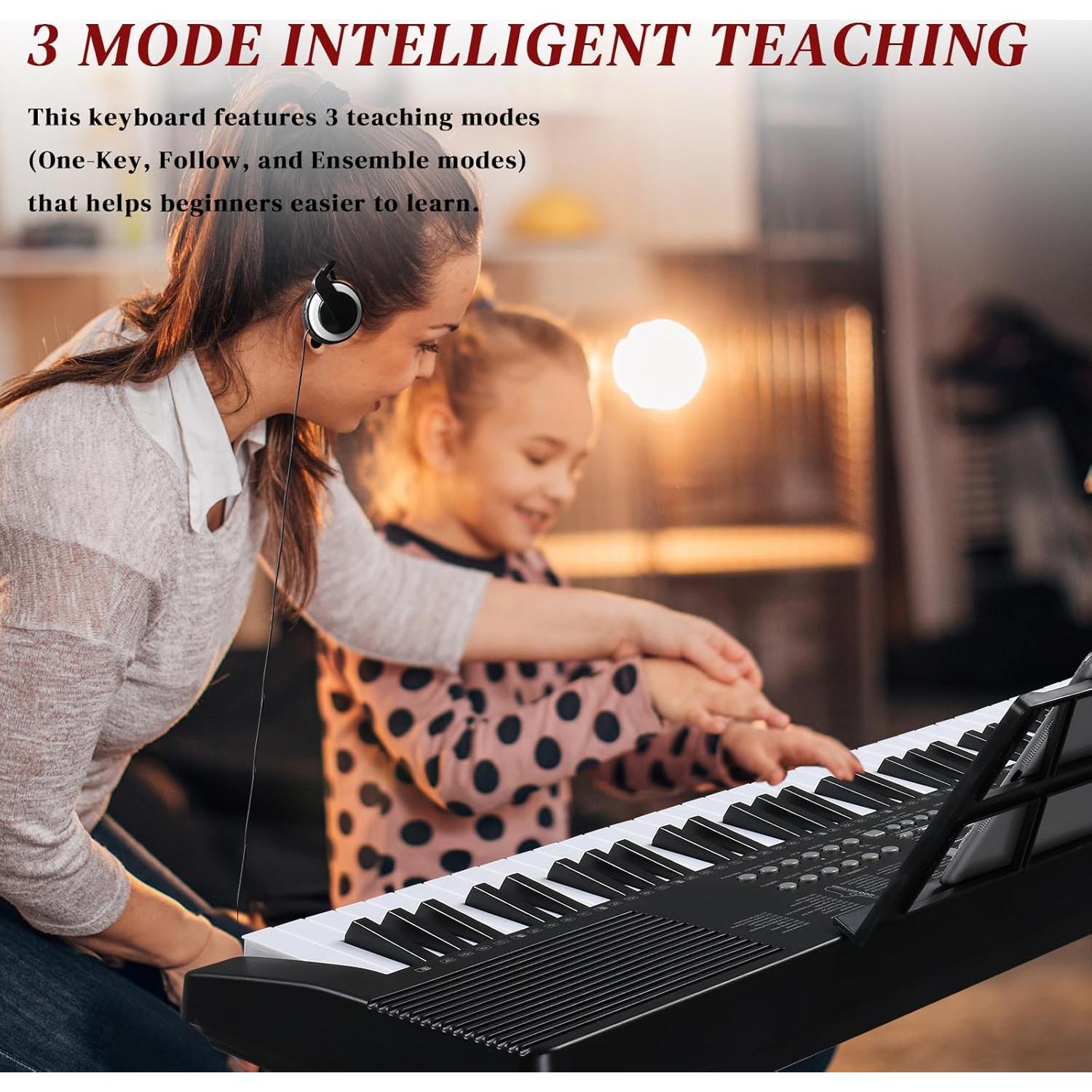 Piano Electrónico Ktaxon 61 Teclas Portátil con Soporte y Auriculares