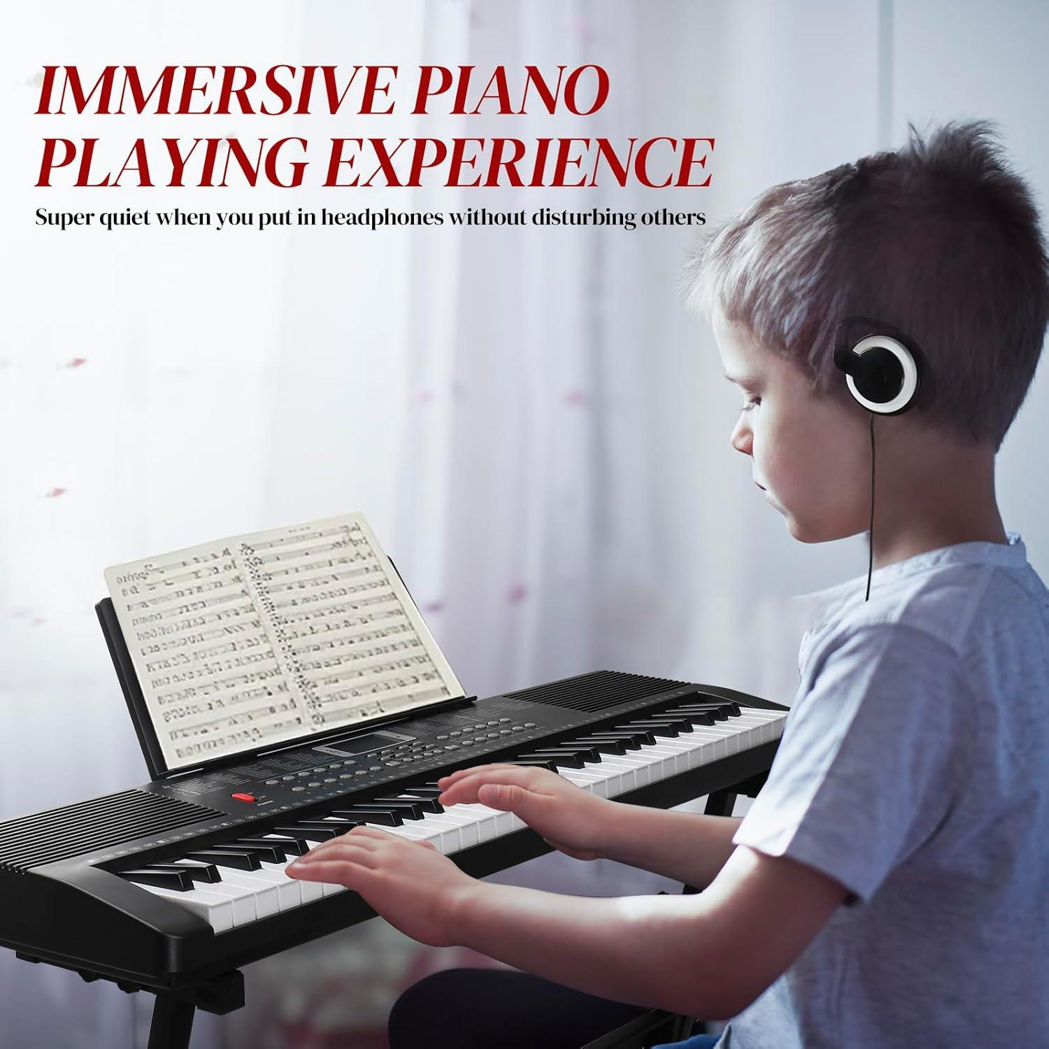 Piano Electrónico Ktaxon 61 Teclas Portátil con Soporte y Auriculares