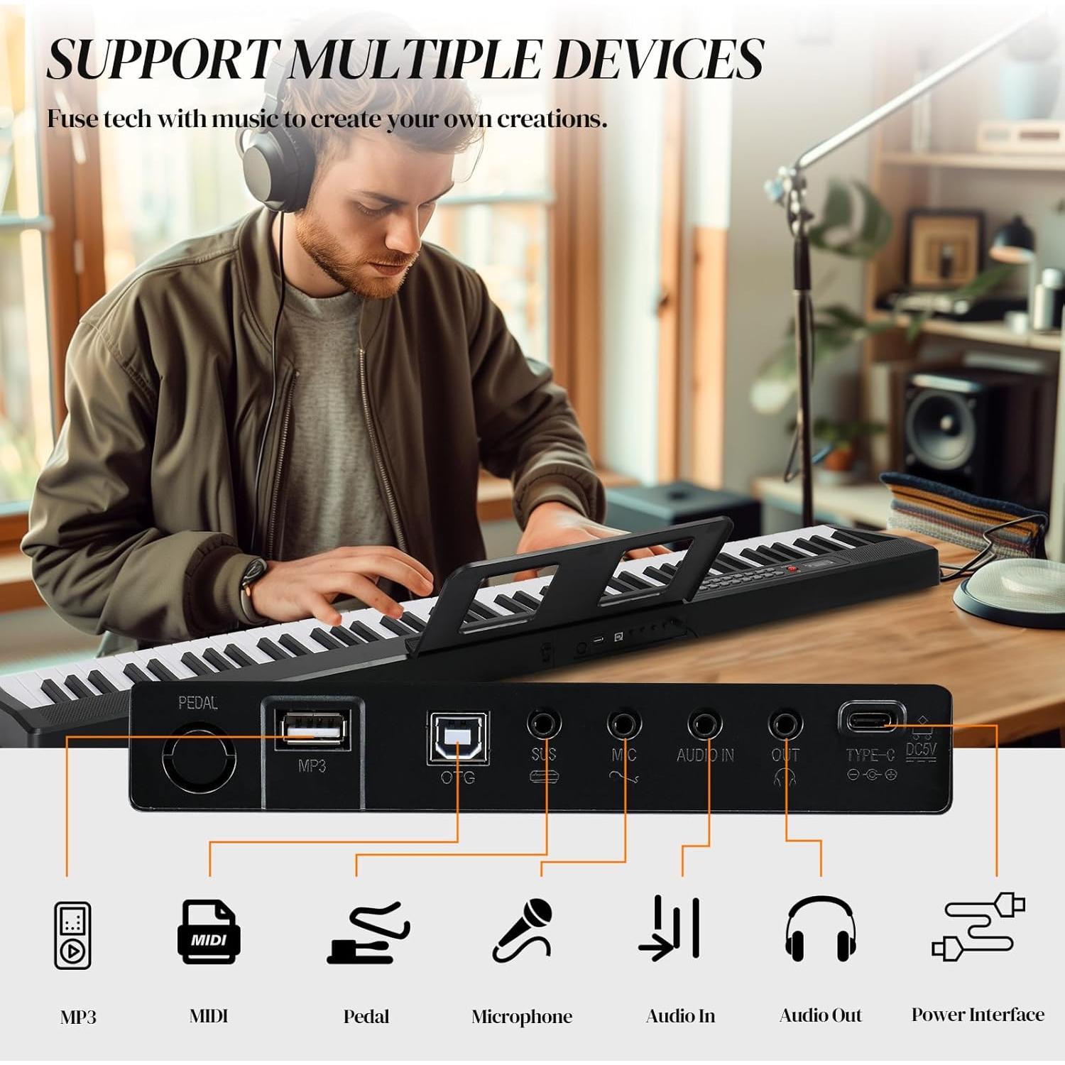 Teclado Plegable Ktaxon 88 Teclas MIDI Bluetooth Portátil