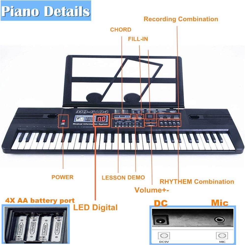 Teclado Digital Semart para Niños 61 Teclas con Micrófono