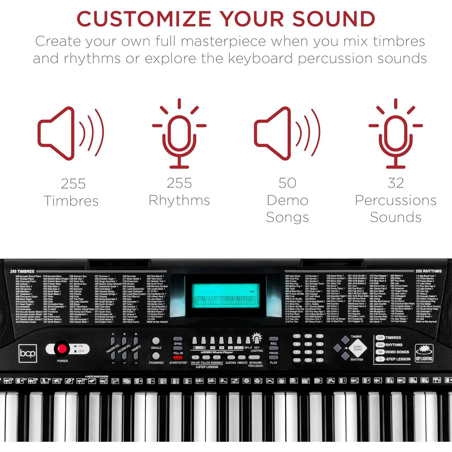 Teclado Electrónico Completo 61 Teclas Mejor Opción Negro