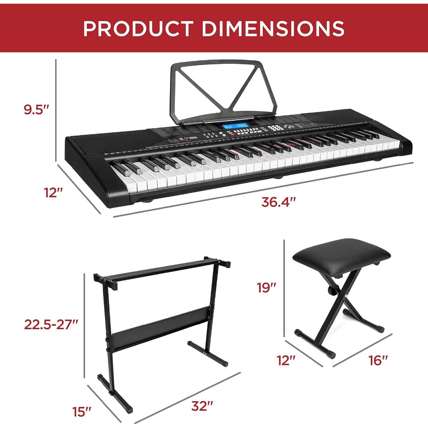Teclado Electrónico Completo 61 Teclas Mejor Opción Negro