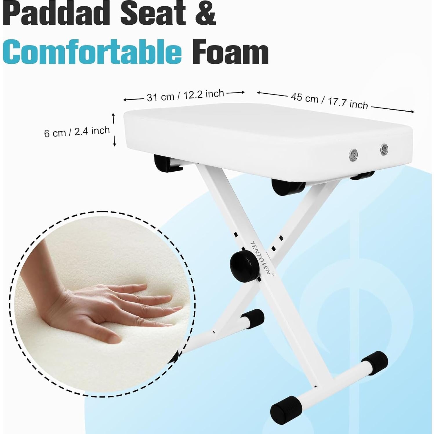 Banco de Piano TENTOTEN Ajustable Plegable Blanco 3.5 kg
