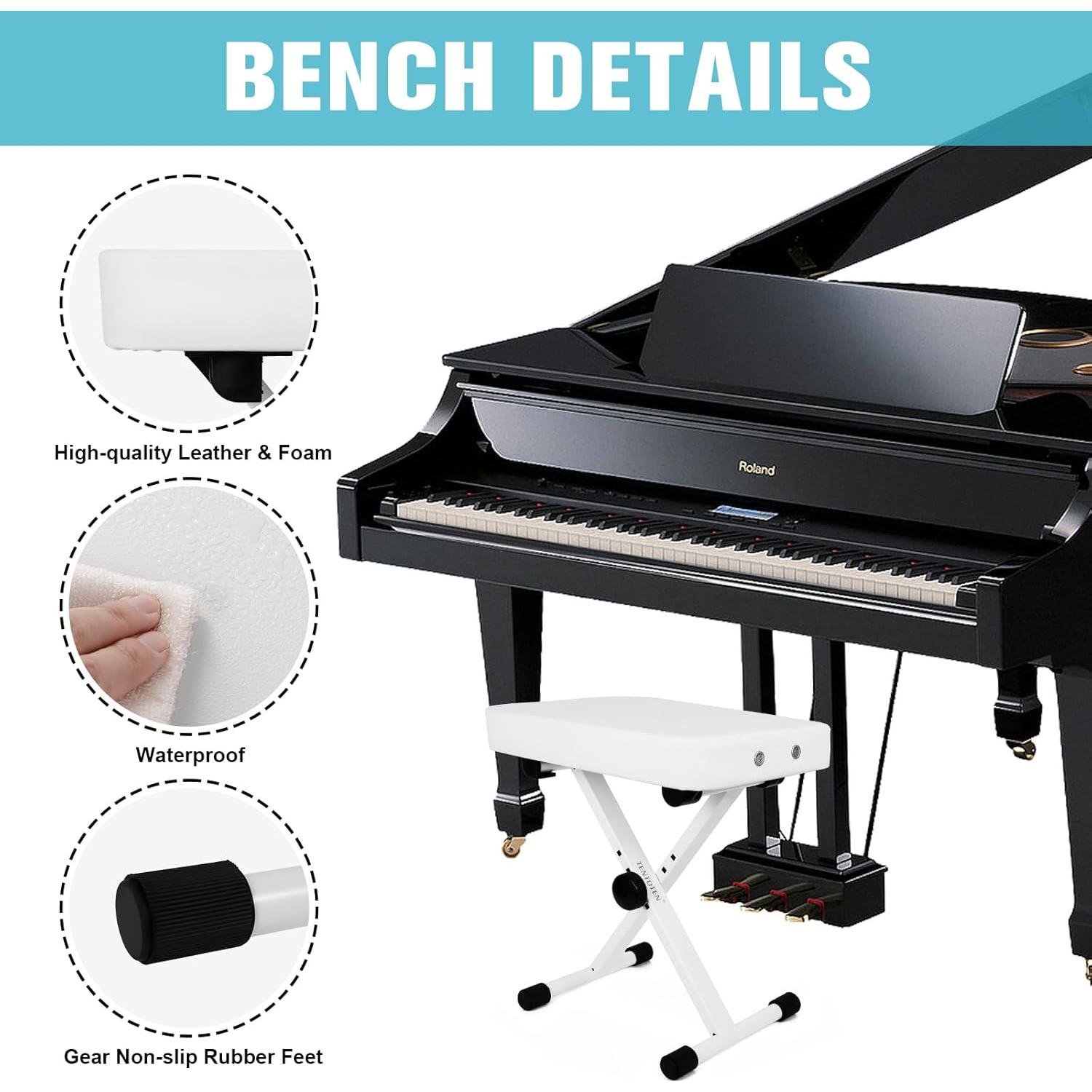 Banco de Piano TENTOTEN Ajustable Plegable Blanco 3.5 kg