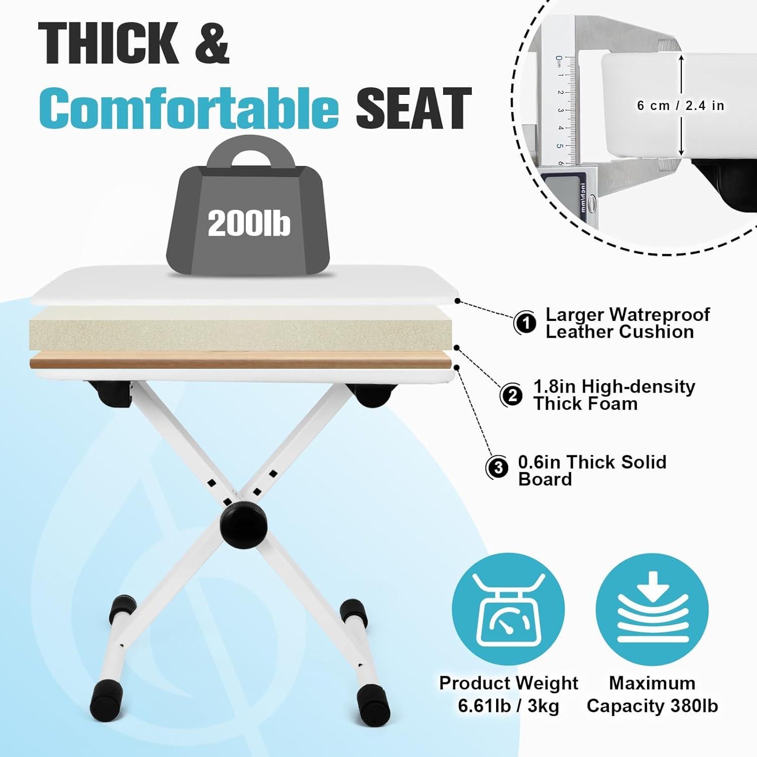 Banco de Piano TENTOTEN Ajustable Plegable Blanco 3.5 kg