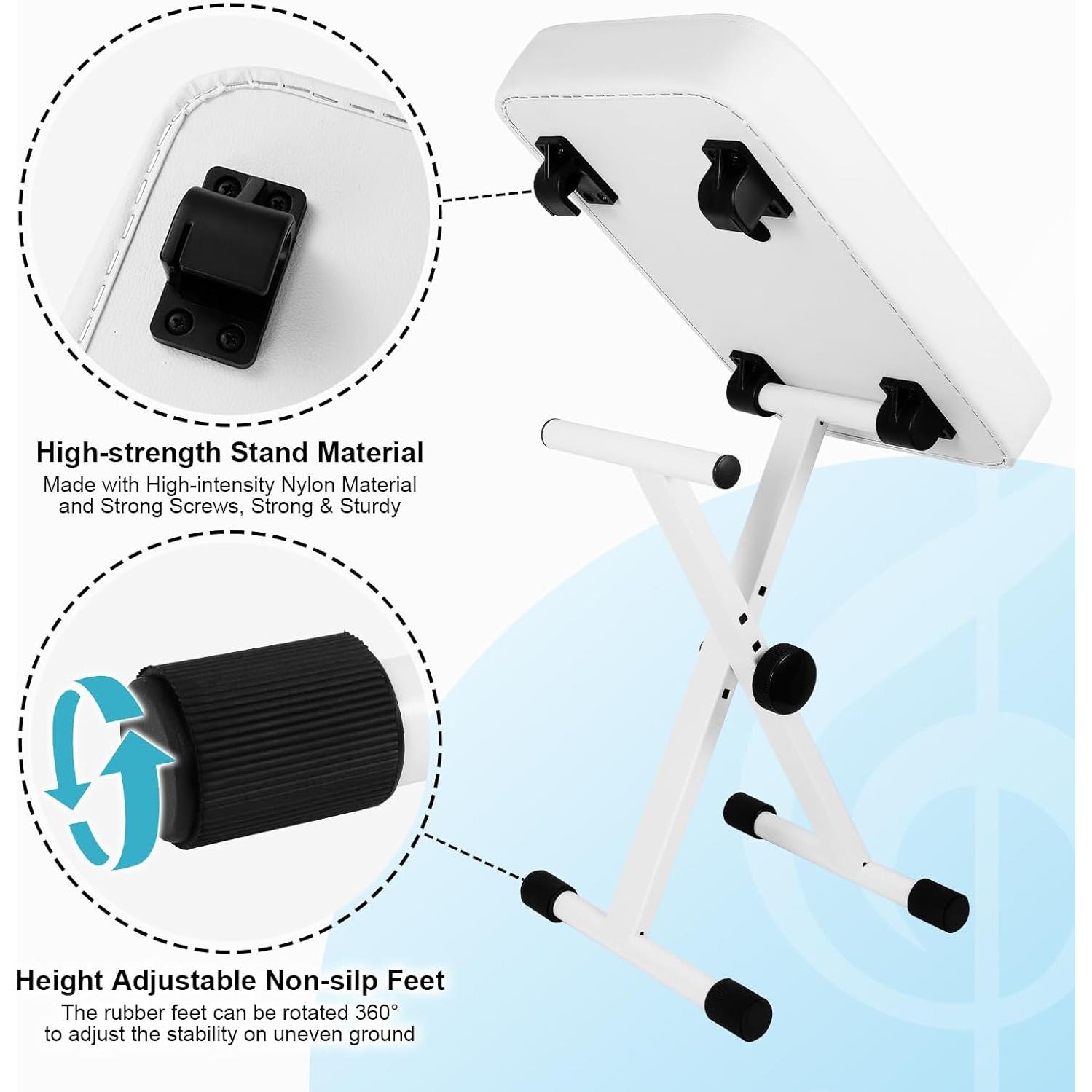 Banco de Piano TENTOTEN Ajustable Plegable Blanco 3.5 kg