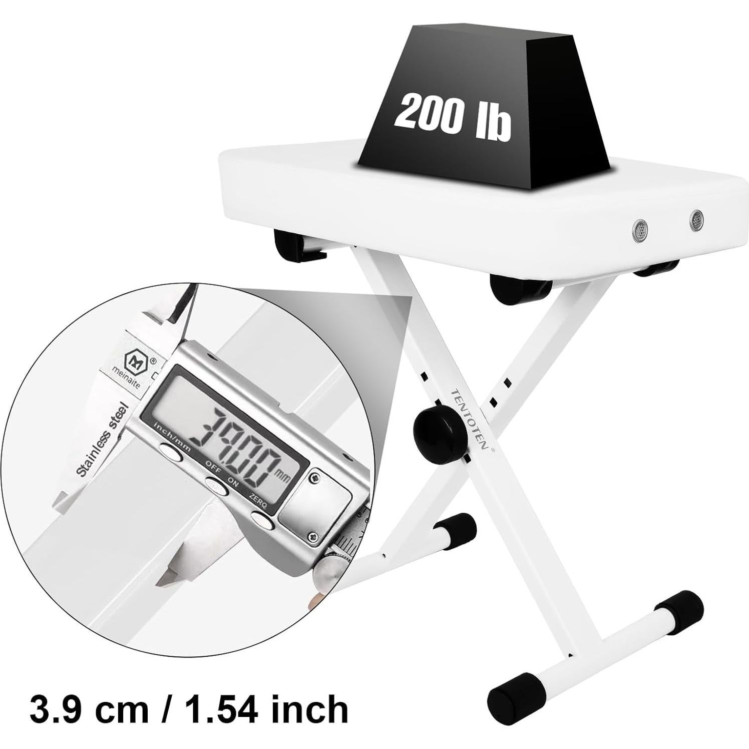 Banco de Piano TENTOTEN Ajustable Plegable Blanco 3.5 kg