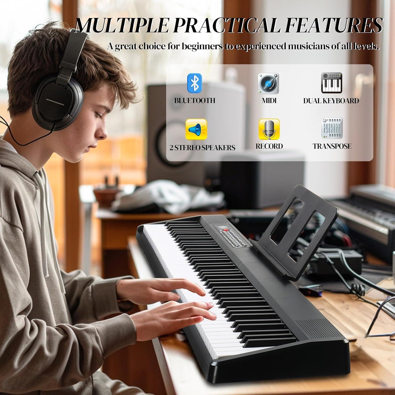Piano Digital Plegable Ktaxon 88 Teclas Semi Ponderadas Negro