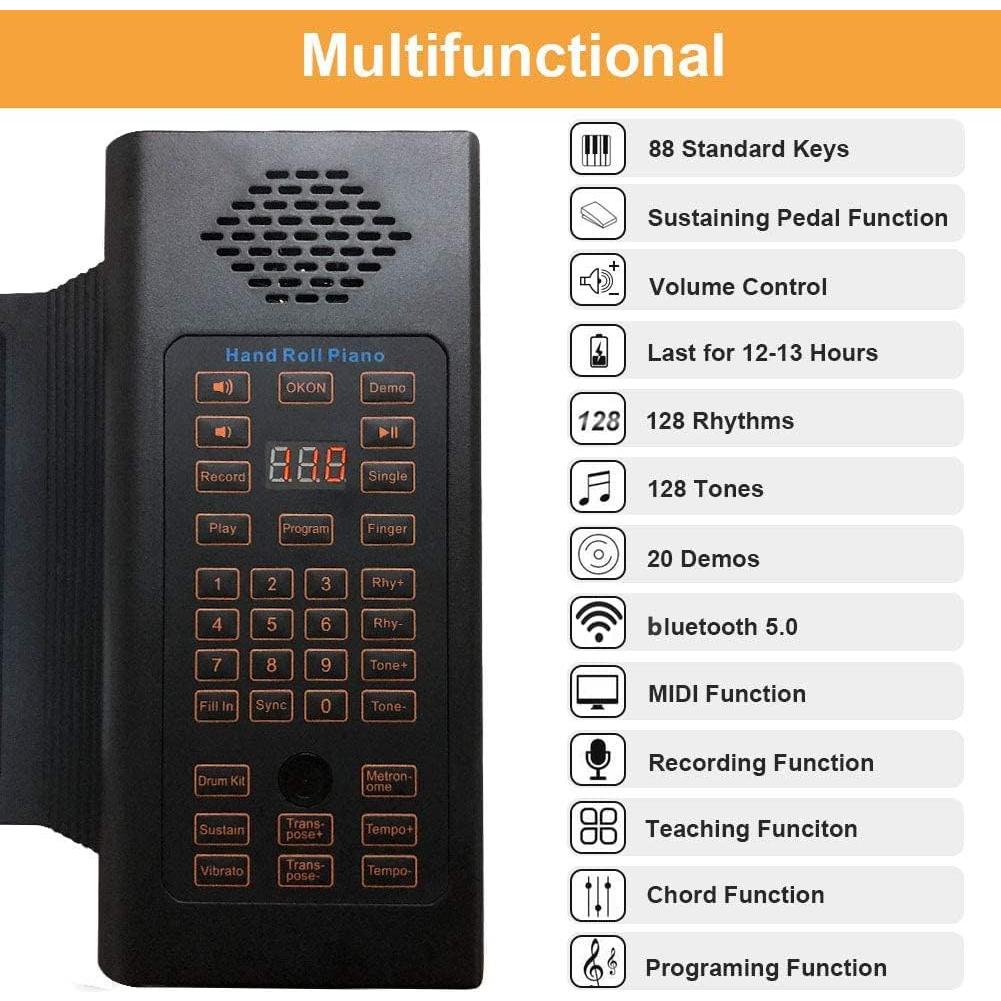 Piano Enrollable 88 Teclas Lamir con Pedal y Pegatinas