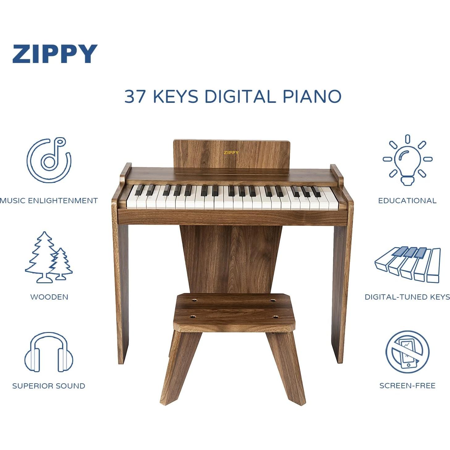 Piano Digital ZIPPY para Niños 37 Teclas Nuez Básica