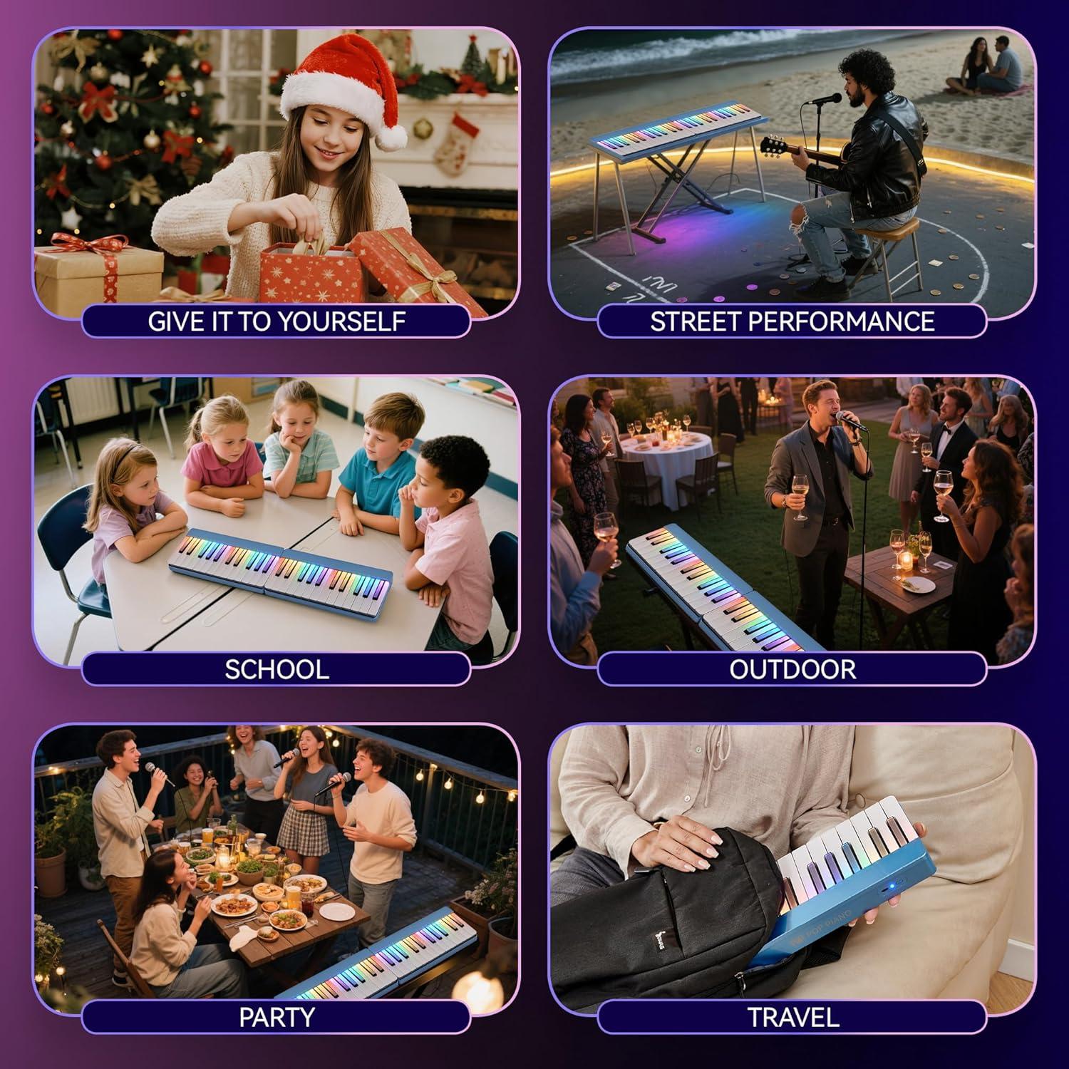 Teclado de Piano Inteligente Peppop P100 con Luz LED Azul