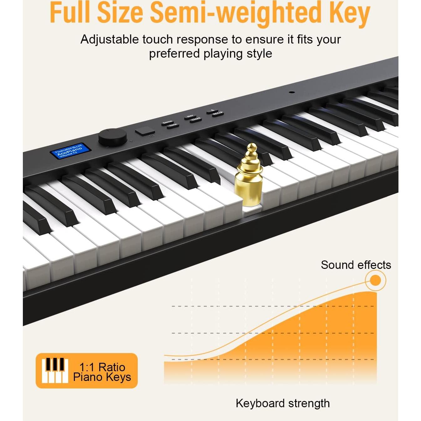 Teclado de Piano Plegable LEKATO 88 Teclas Iluminadas Negro
