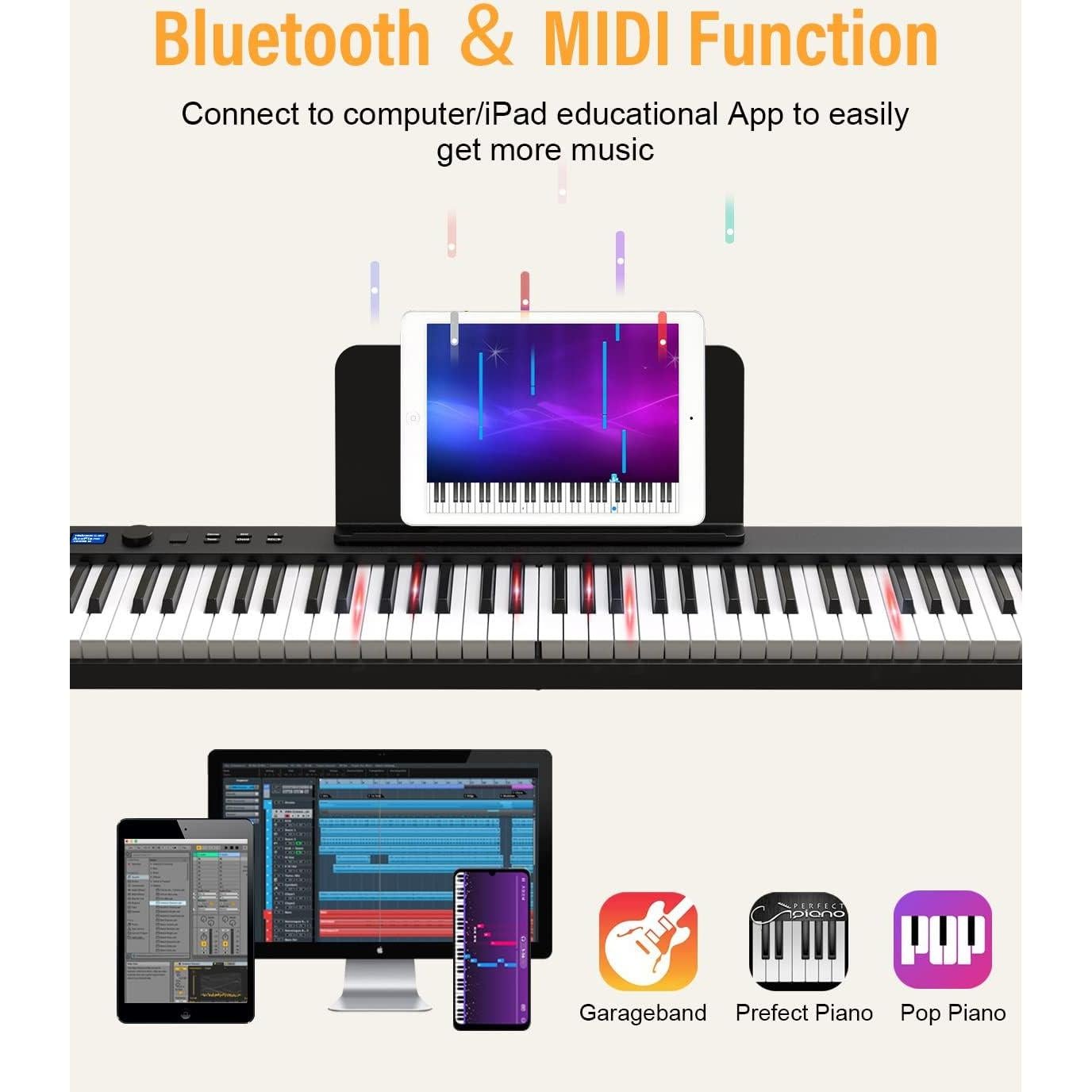 Teclado de Piano Plegable LEKATO 88 Teclas Iluminadas Negro