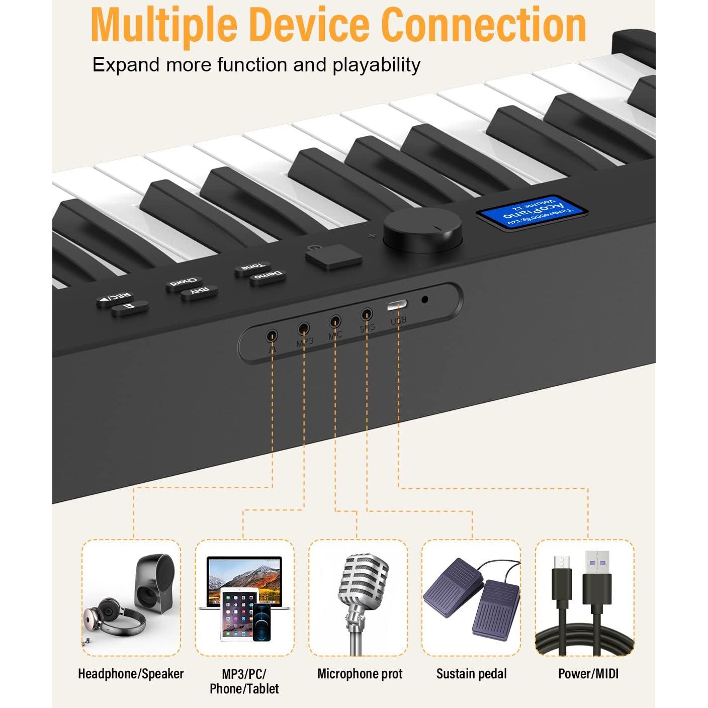 Teclado de Piano Plegable LEKATO 88 Teclas Iluminadas Negro