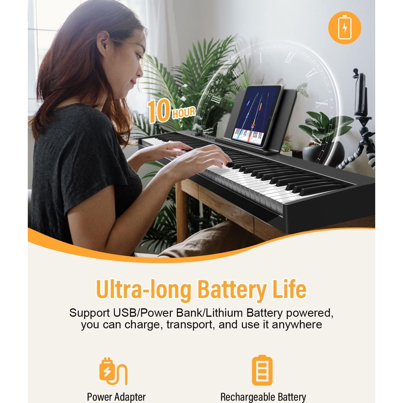 Teclado de Piano Plegable LEKATO 88 Teclas Iluminadas Negro