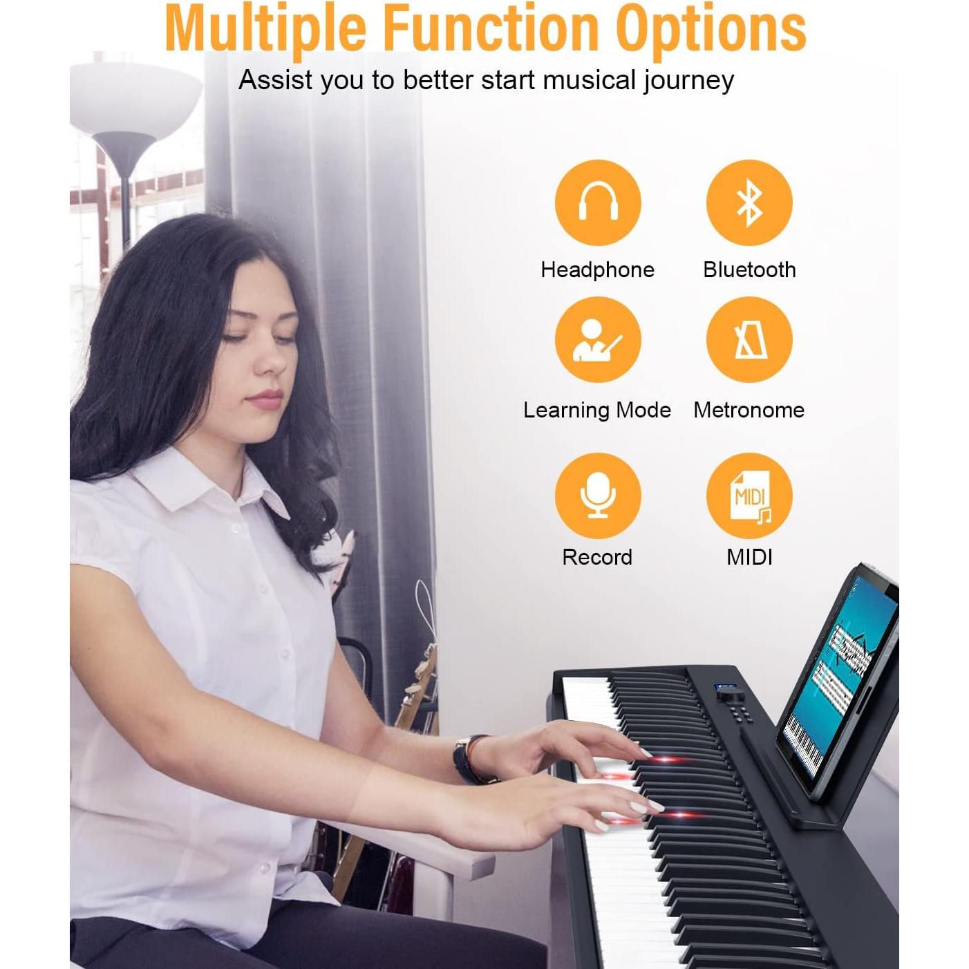 Teclado de Piano Plegable LEKATO 88 Teclas Iluminadas Negro