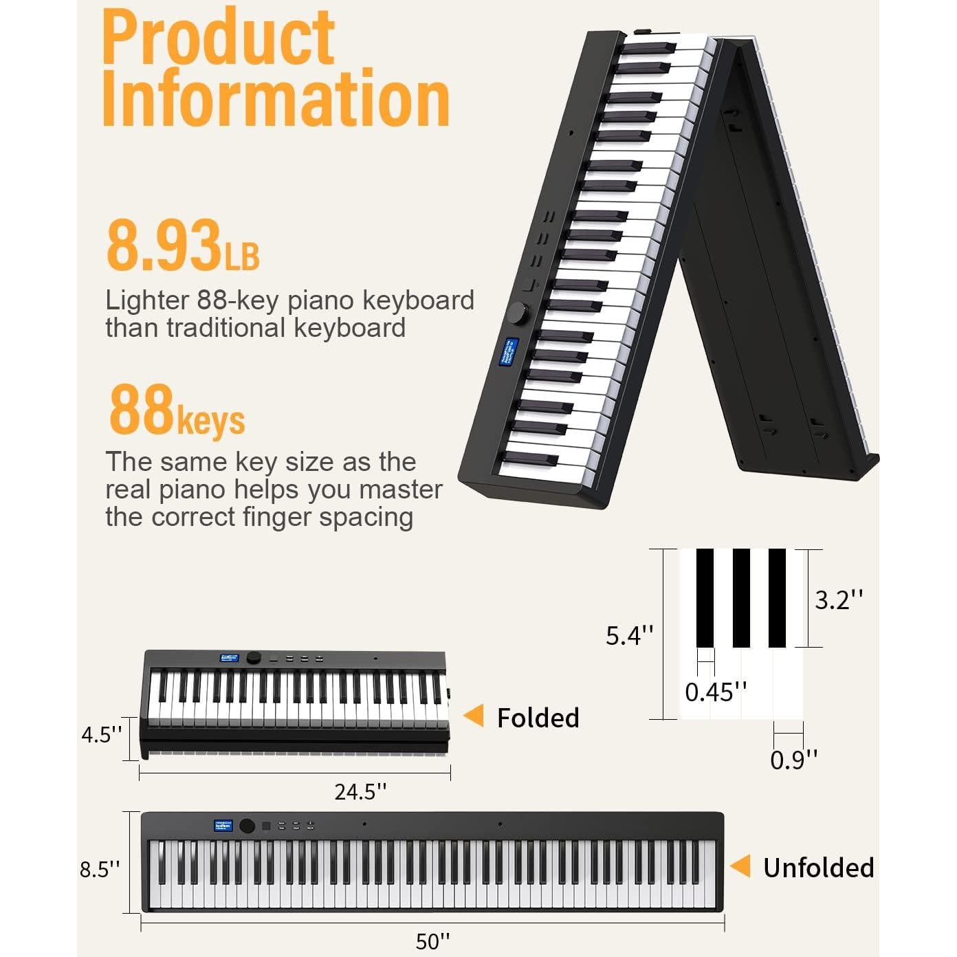 Teclado de Piano Plegable LEKATO 88 Teclas Iluminadas Negro