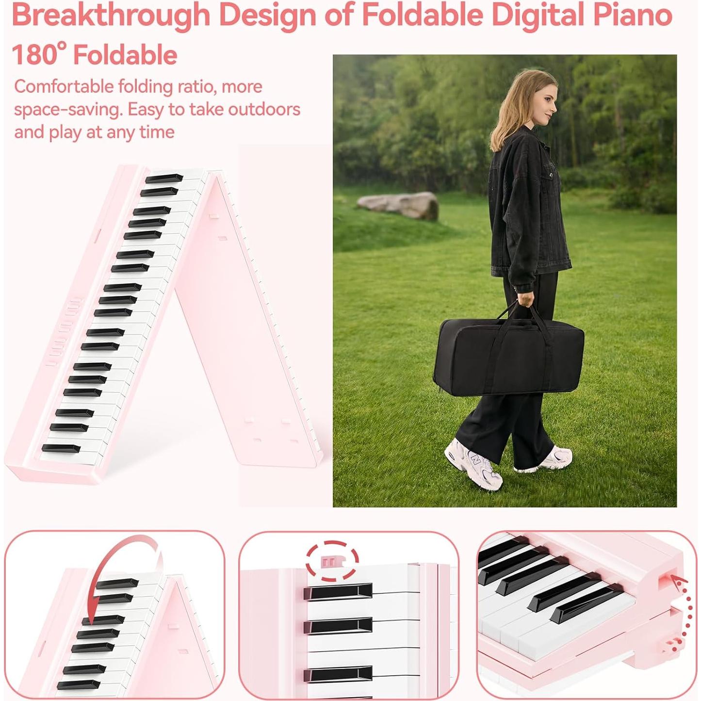 Teclado de Piano Digital Plegable TERENCE 88 Teclas Rosa