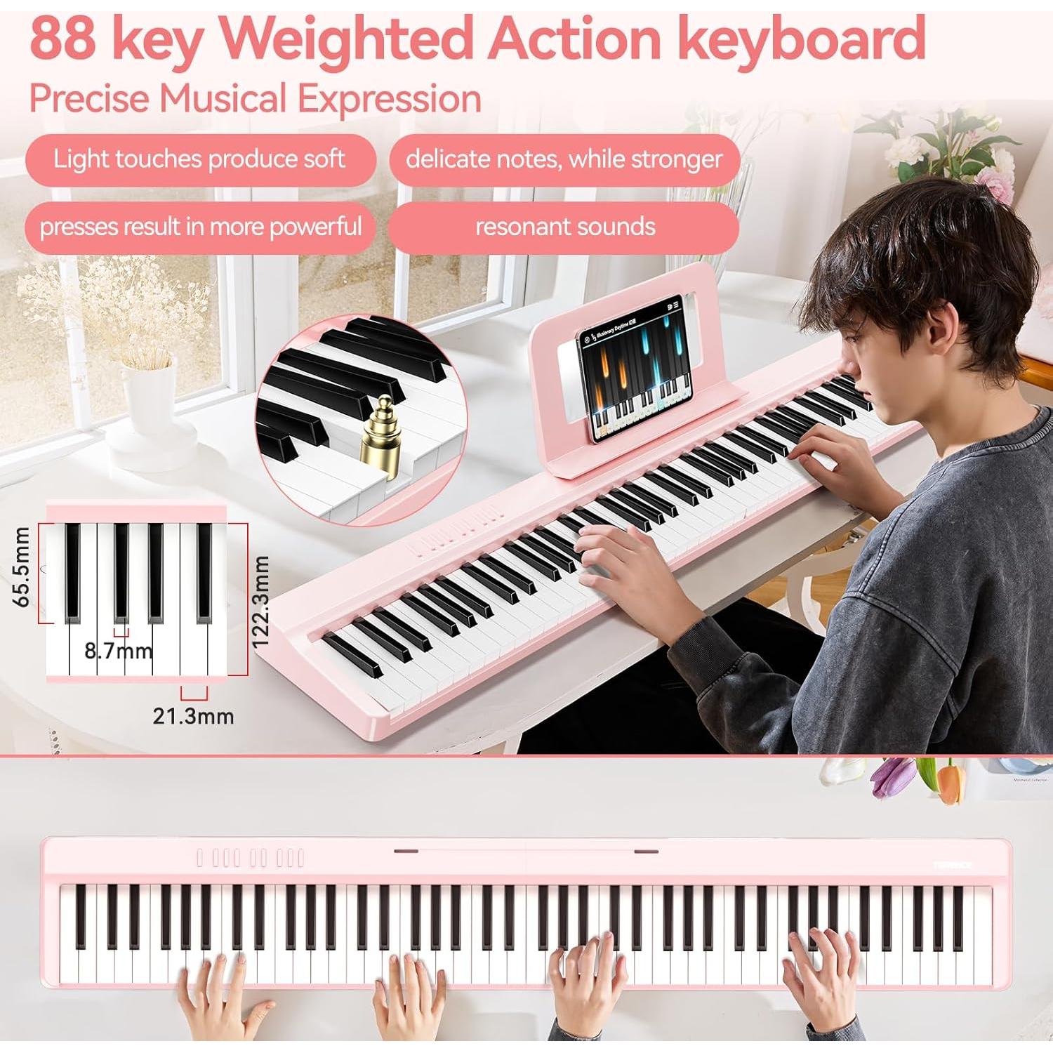 Teclado de Piano Digital Plegable TERENCE 88 Teclas Rosa