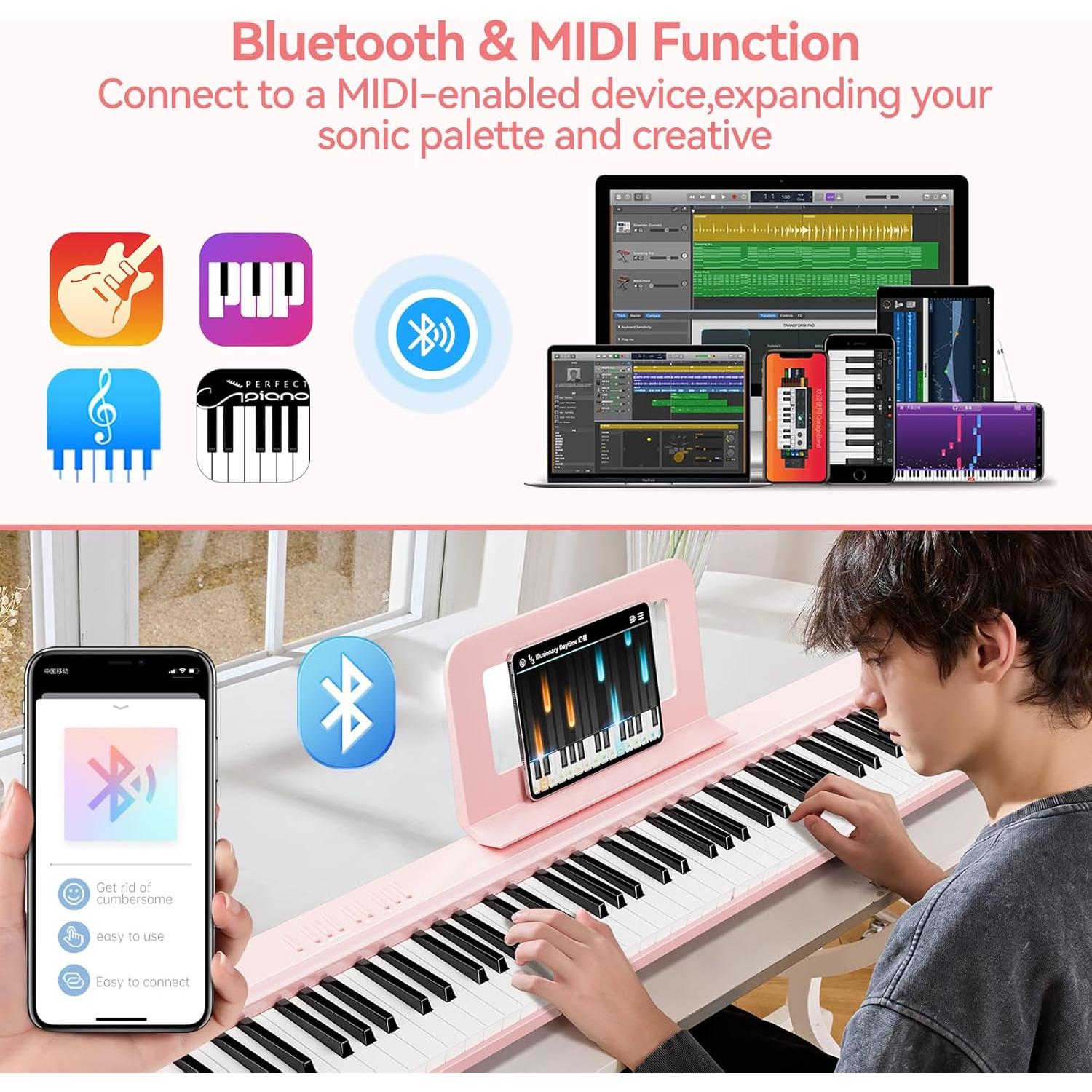 Teclado de Piano Digital Plegable TERENCE 88 Teclas Rosa