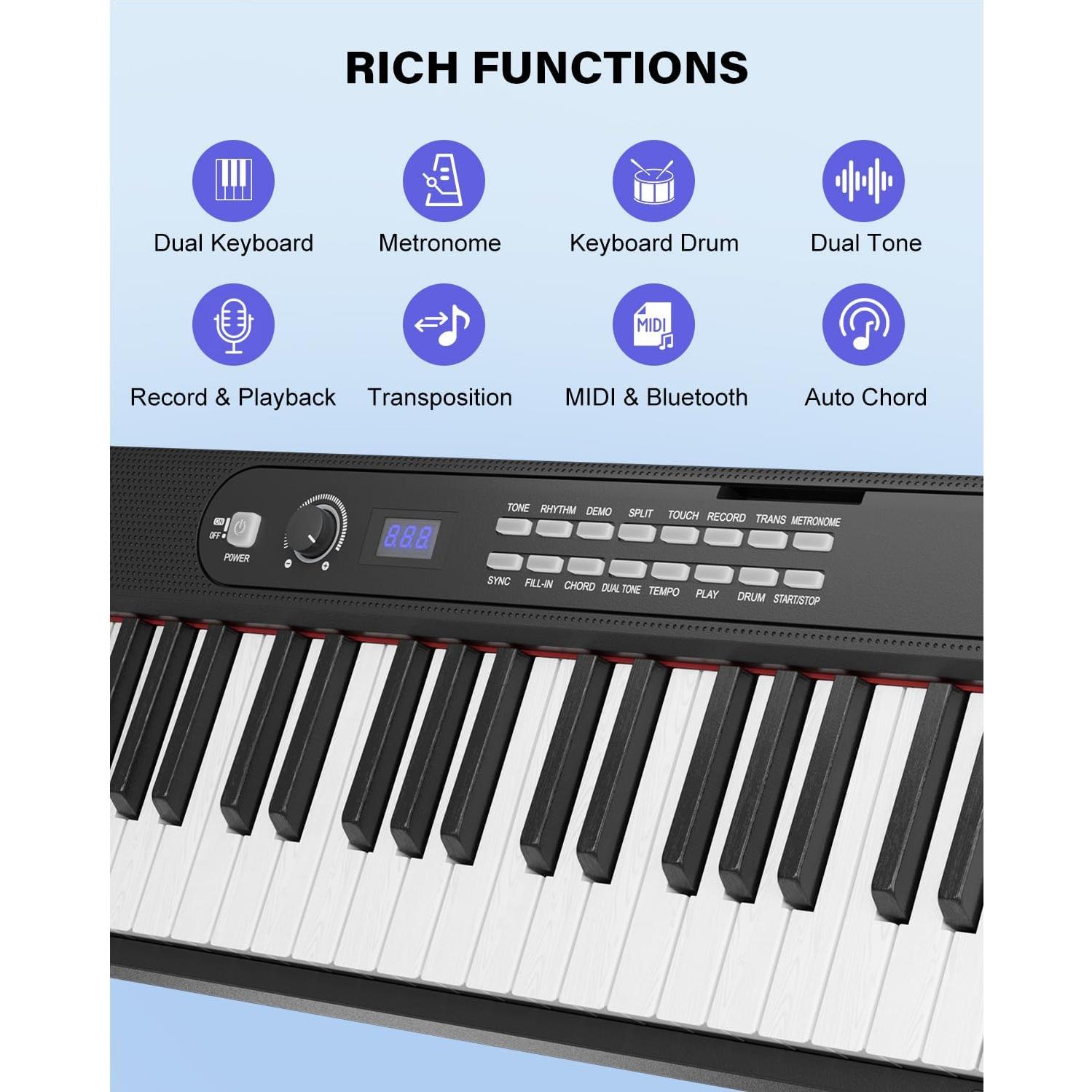 Teclado Piano Digital Portátil UISCOM 88 Teclas Semi Pesado Negro