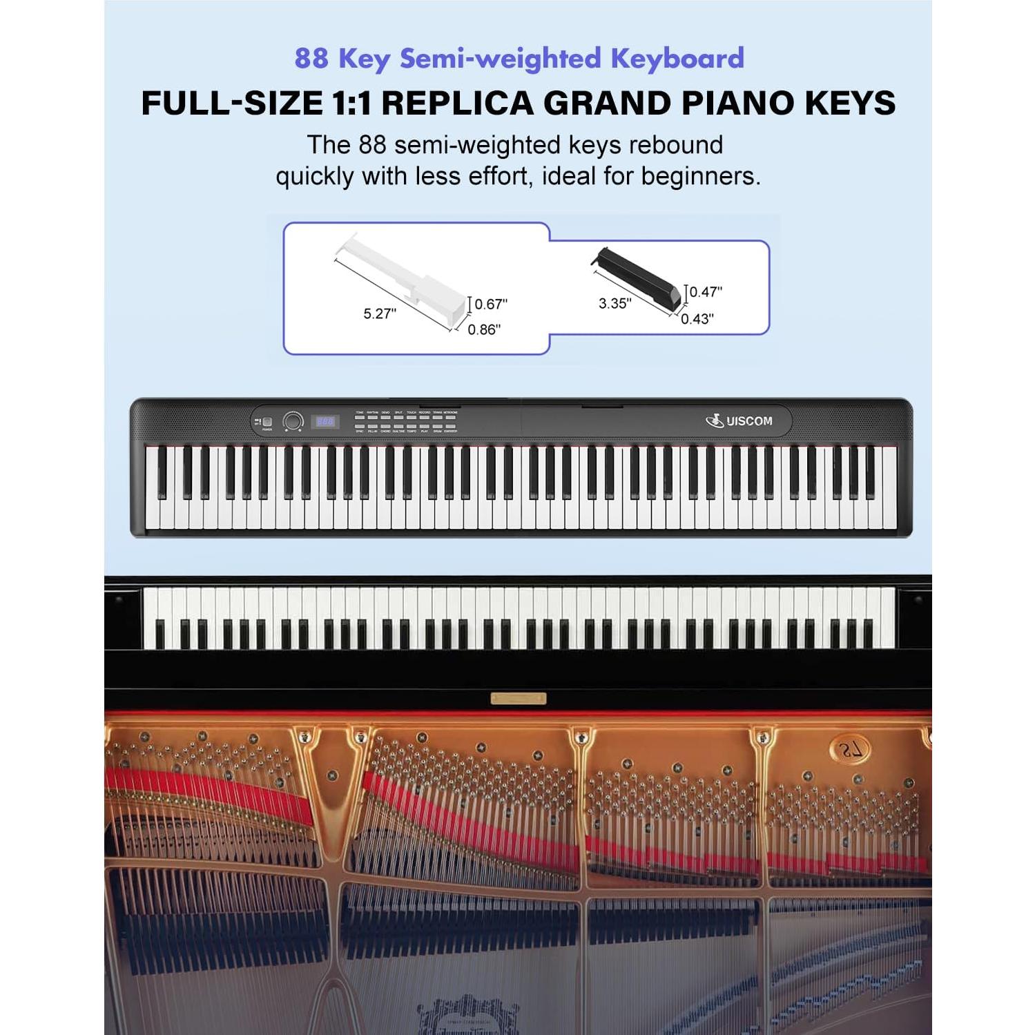 Teclado Piano Digital Portátil UISCOM 88 Teclas Semi Pesado Negro