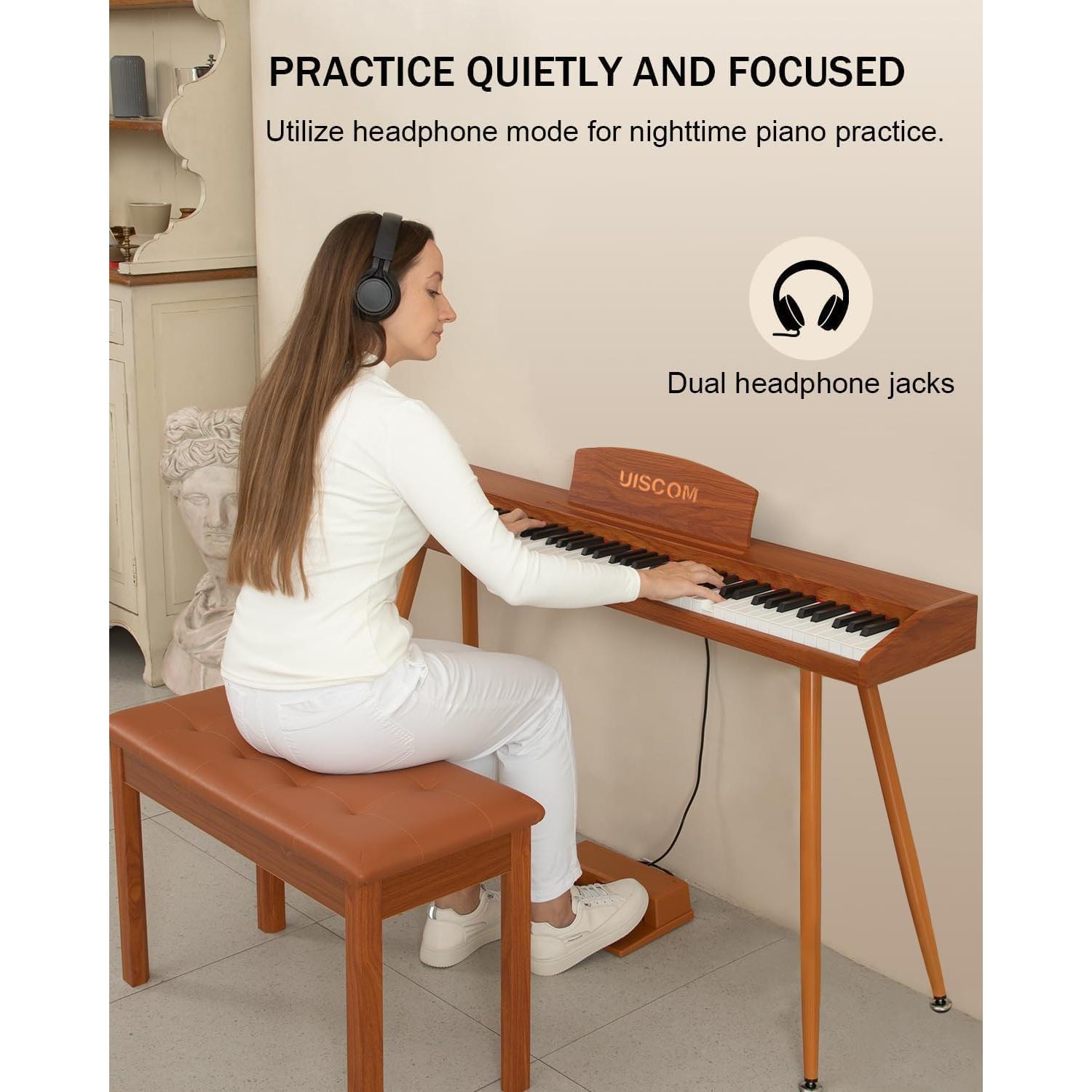 Teclado Piano Digital 88 Teclas UISCOM RS25T Marrón con Soporte