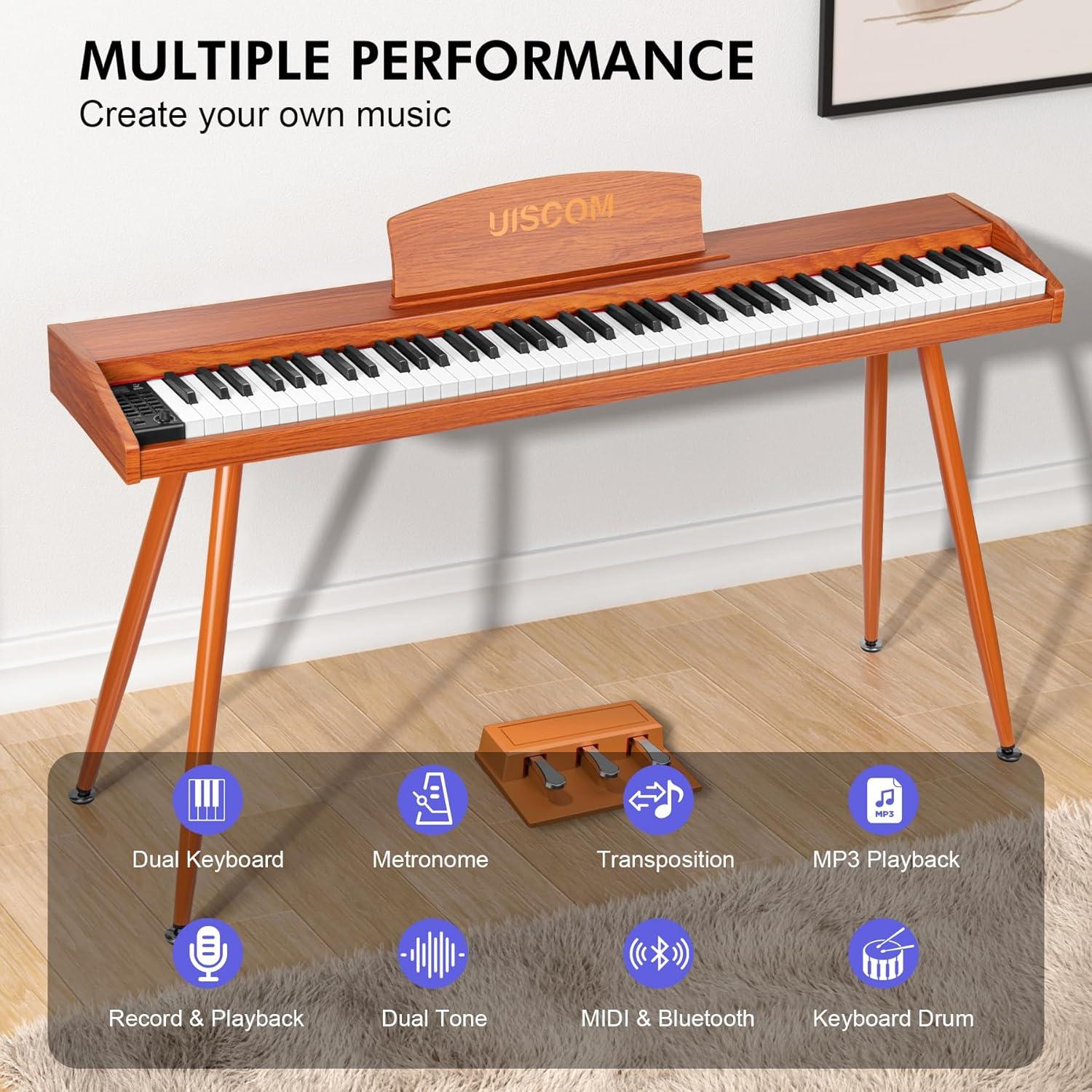 Teclado Piano Digital 88 Teclas UISCOM RS25T Marrón con Soporte