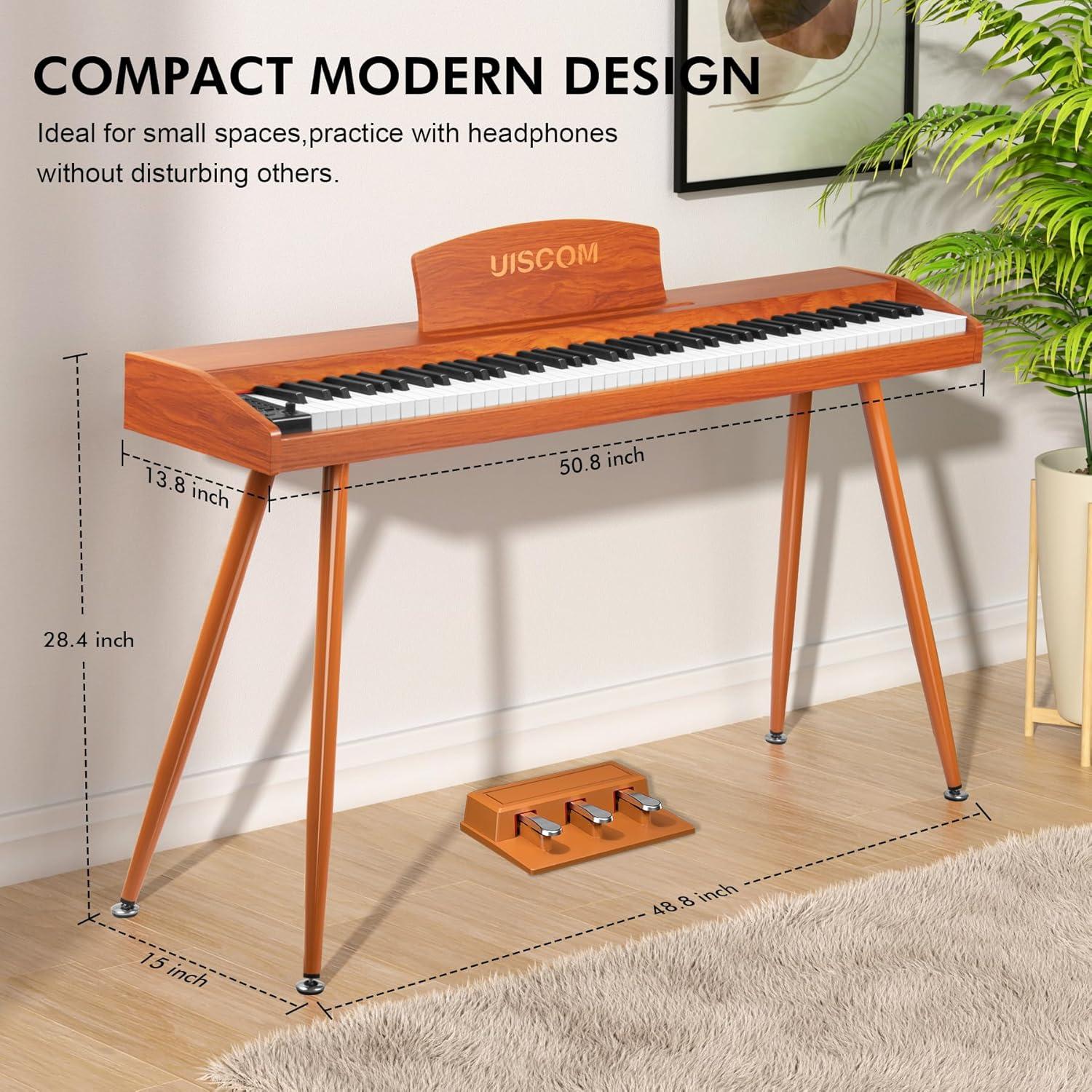 Teclado Piano Digital 88 Teclas UISCOM RS25T Marrón con Soporte