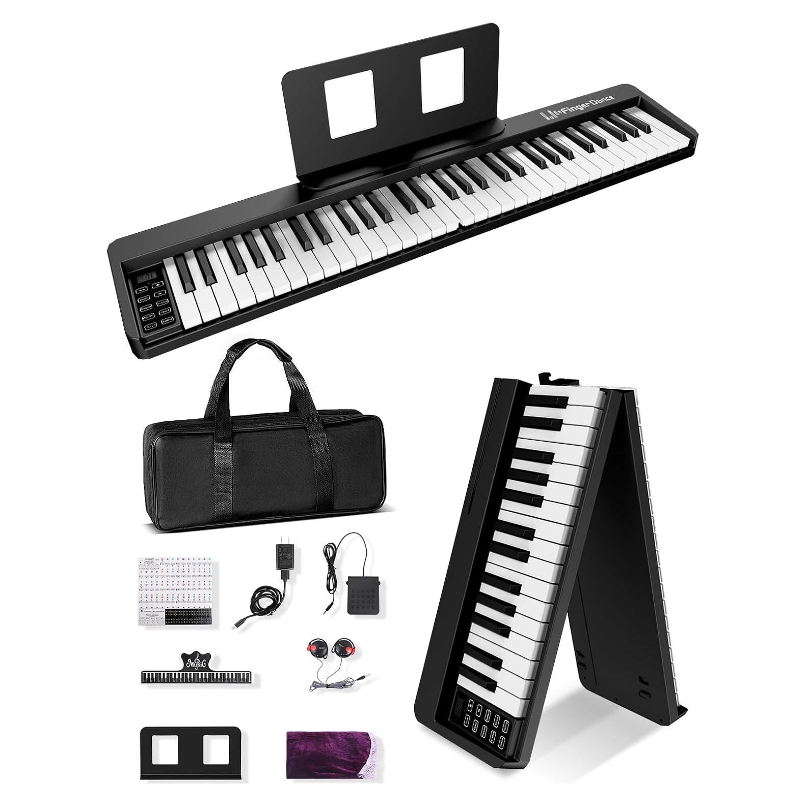 Piano Teclado Plegable 61 Teclas Bora Negro Portátil Bluetooth