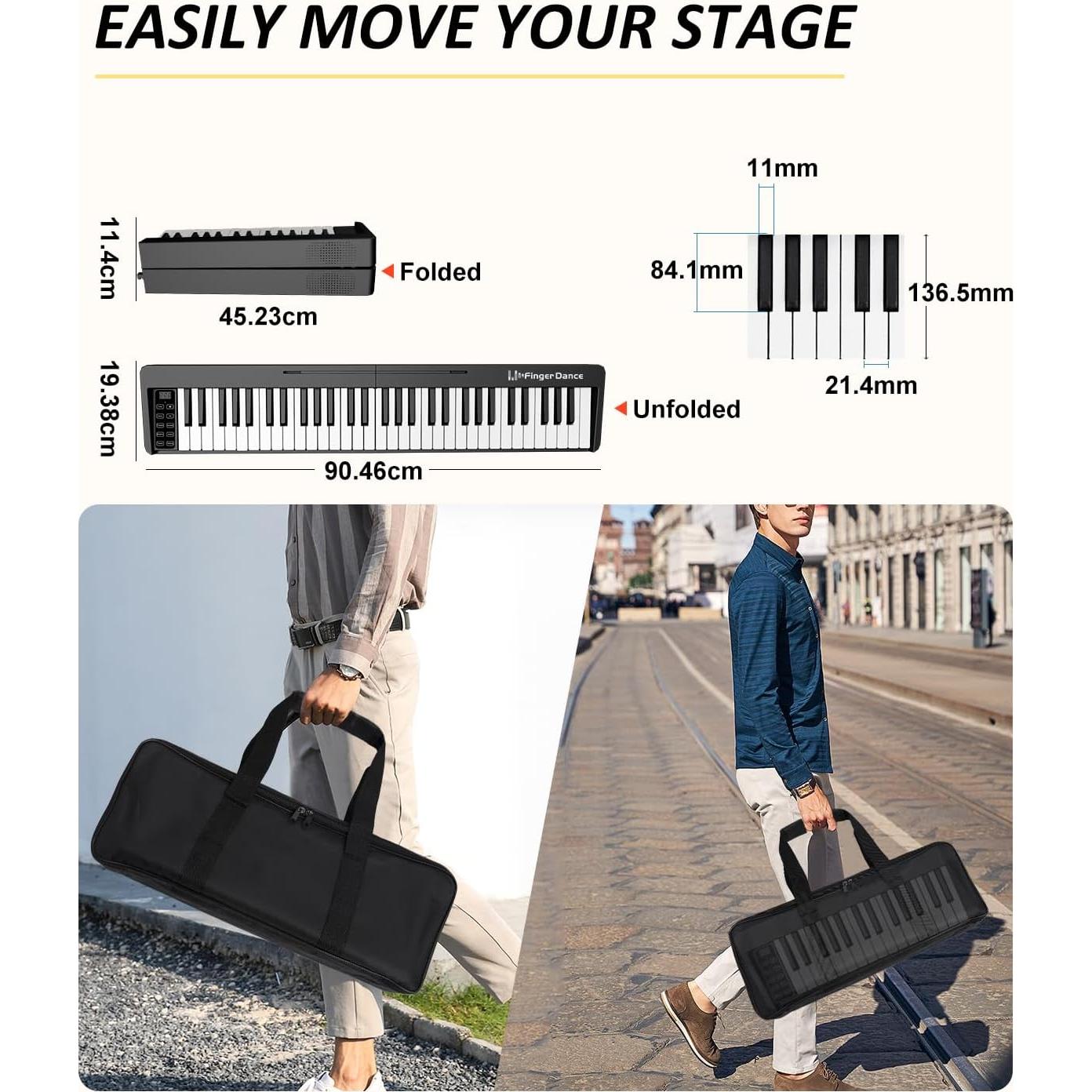 Piano Teclado Plegable 61 Teclas Bora Negro Portátil Bluetooth