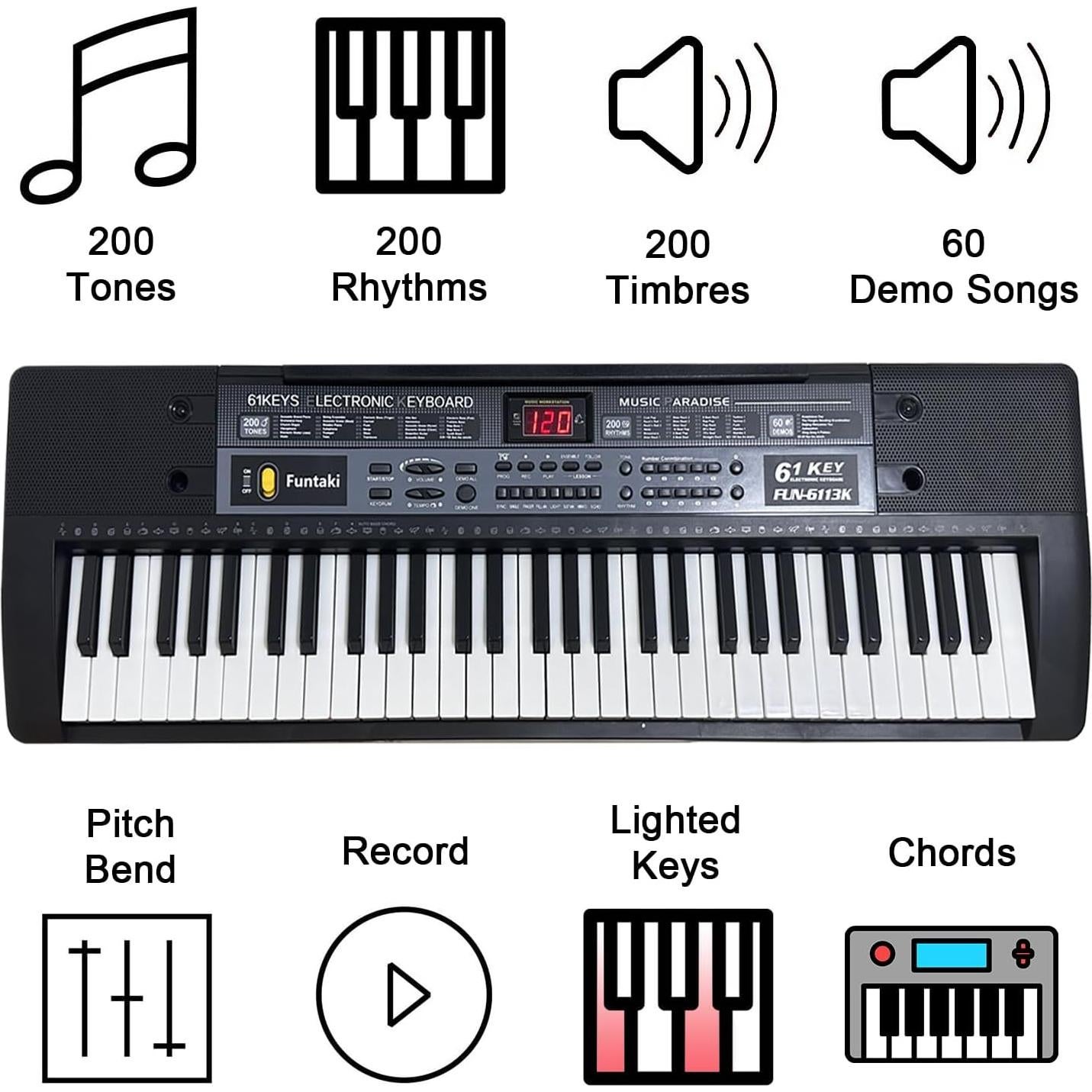 Teclado Electrónico Funtaki FUN-6113K 61 Teclas Iluminadas