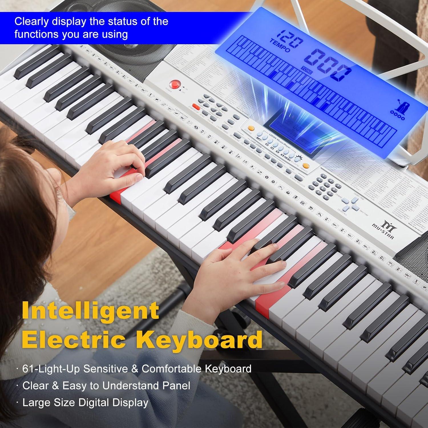 Teclado de Piano Eléctrico MUSTAR MEKS-400 61 Teclas Iluminadas